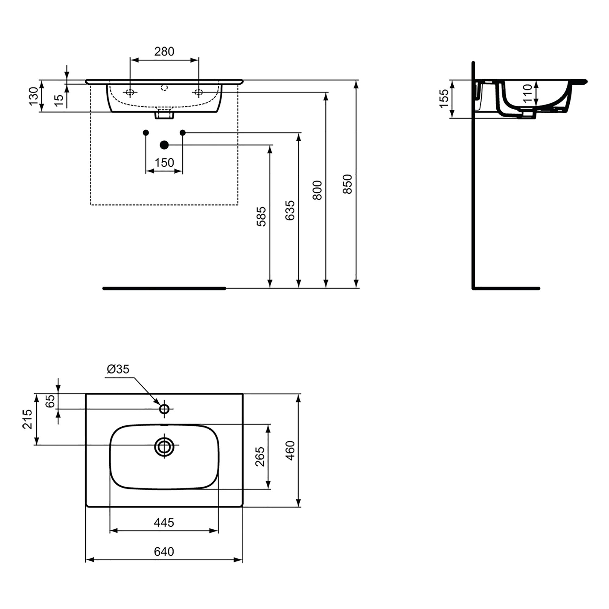 Ideal Standard i.Life A Matt White Freestanding Vanity unit & basin set - Includes Aluminium Handle (W)600mm (H)853mm
