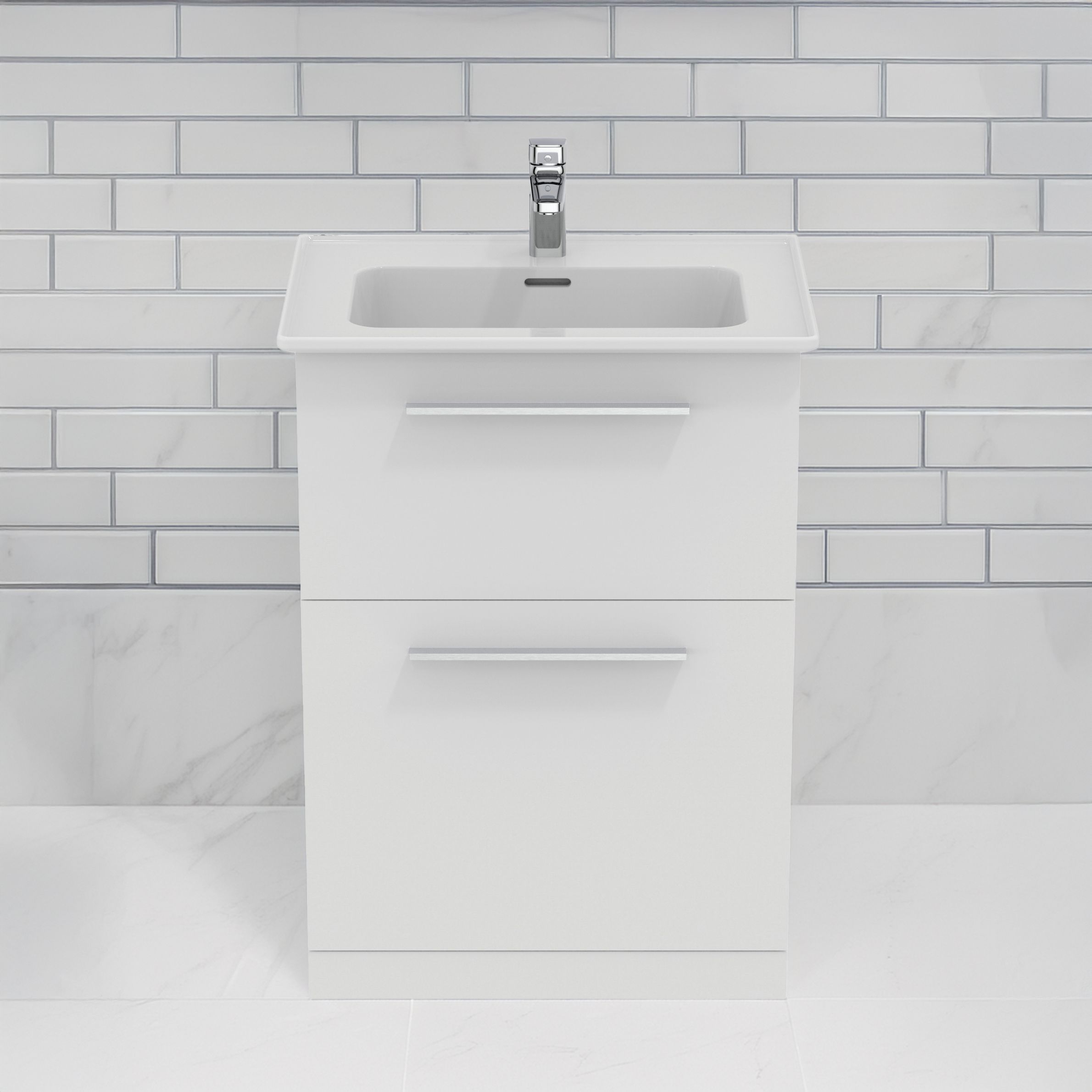 Ideal Standard i.Life A Matt White Freestanding Vanity unit & basin set - Includes Aluminium Handle (W)600mm (H)853mm