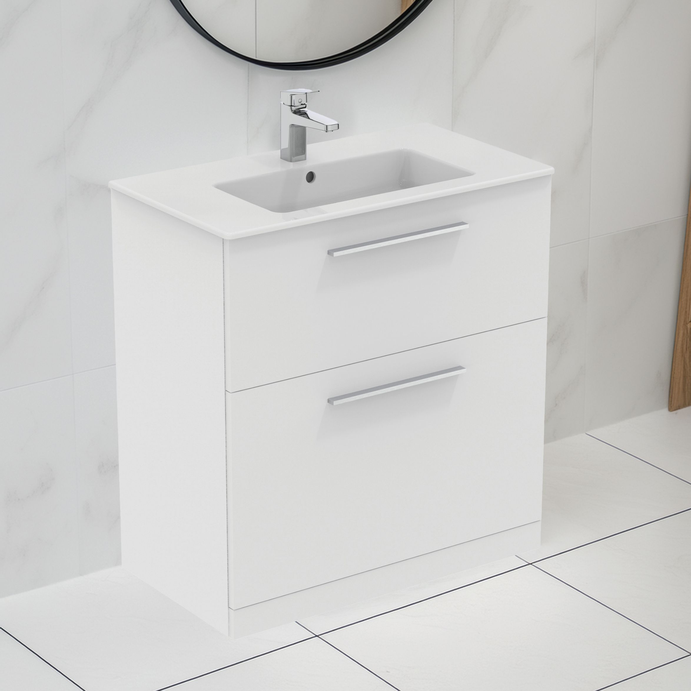 Ideal Standard i.Life A Matt White Freestanding Vanity unit & basin set - Includes Aluminium Handle (W)840mm (H)853mm
