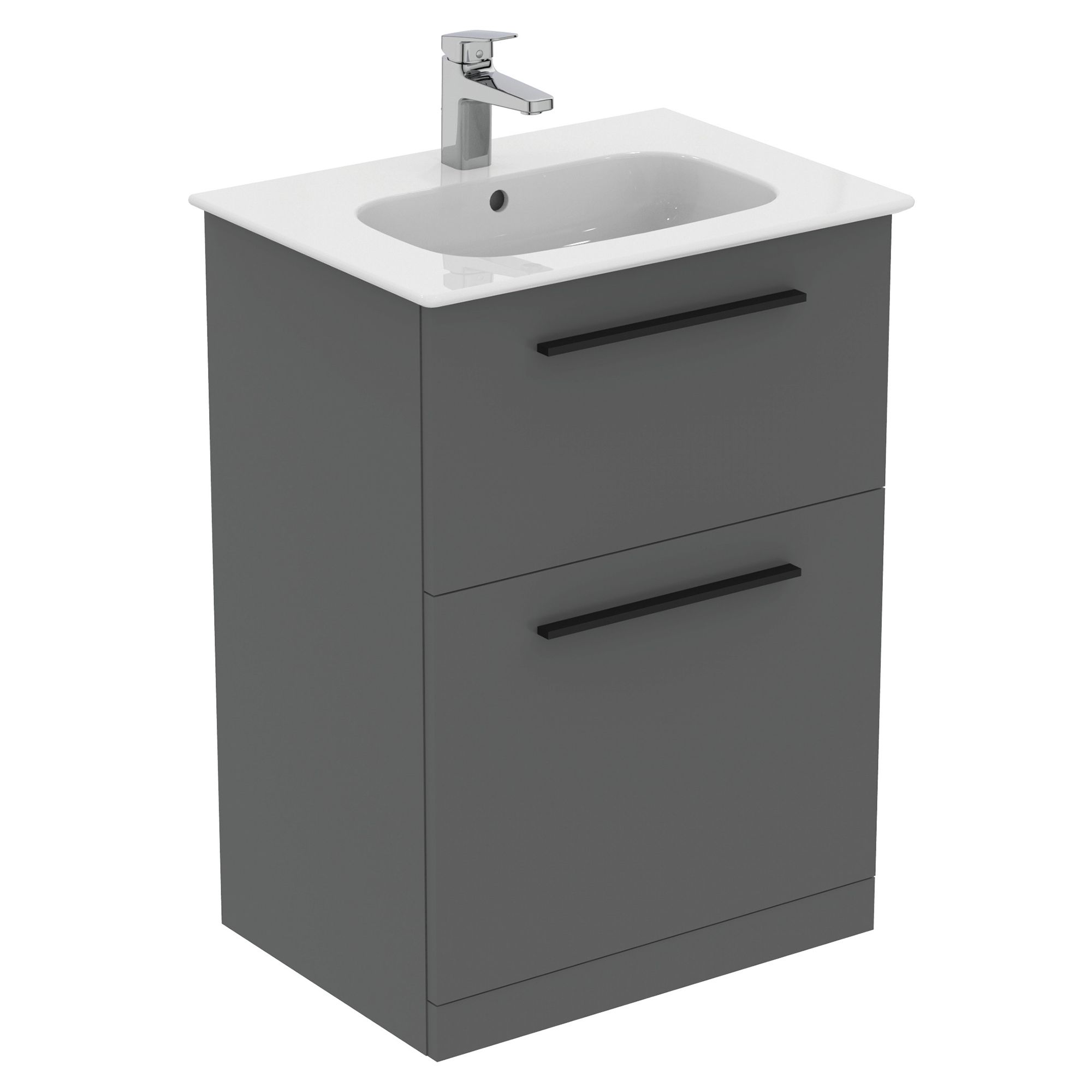 Ideal Standard i.life A Standard Gloss Quartz Grey Freestanding Bathroom Vanity unit (H) 853mm (W) 600mm