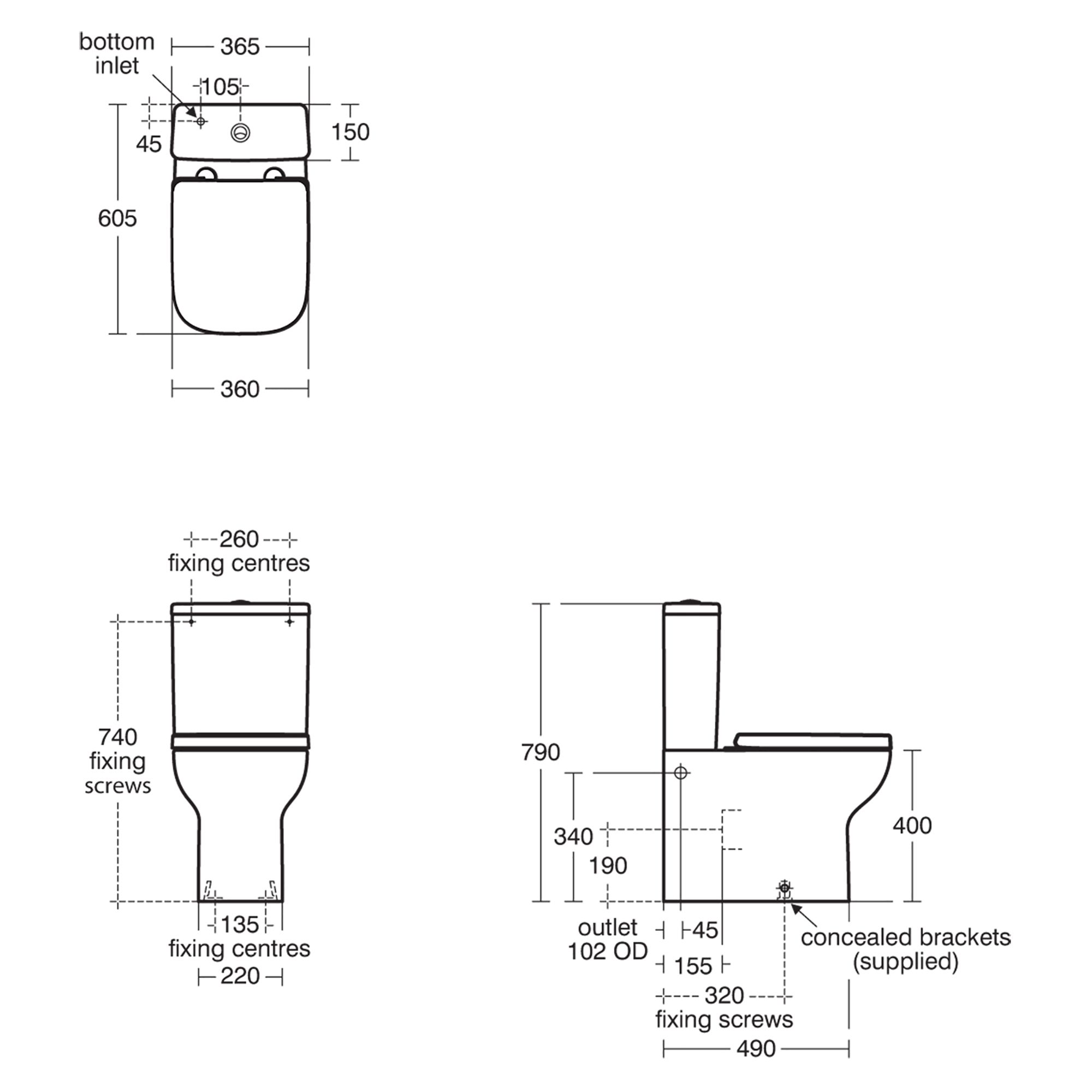 Ideal Standard i.life A White Rimless Square Close-coupled Toilet set with Soft close seat