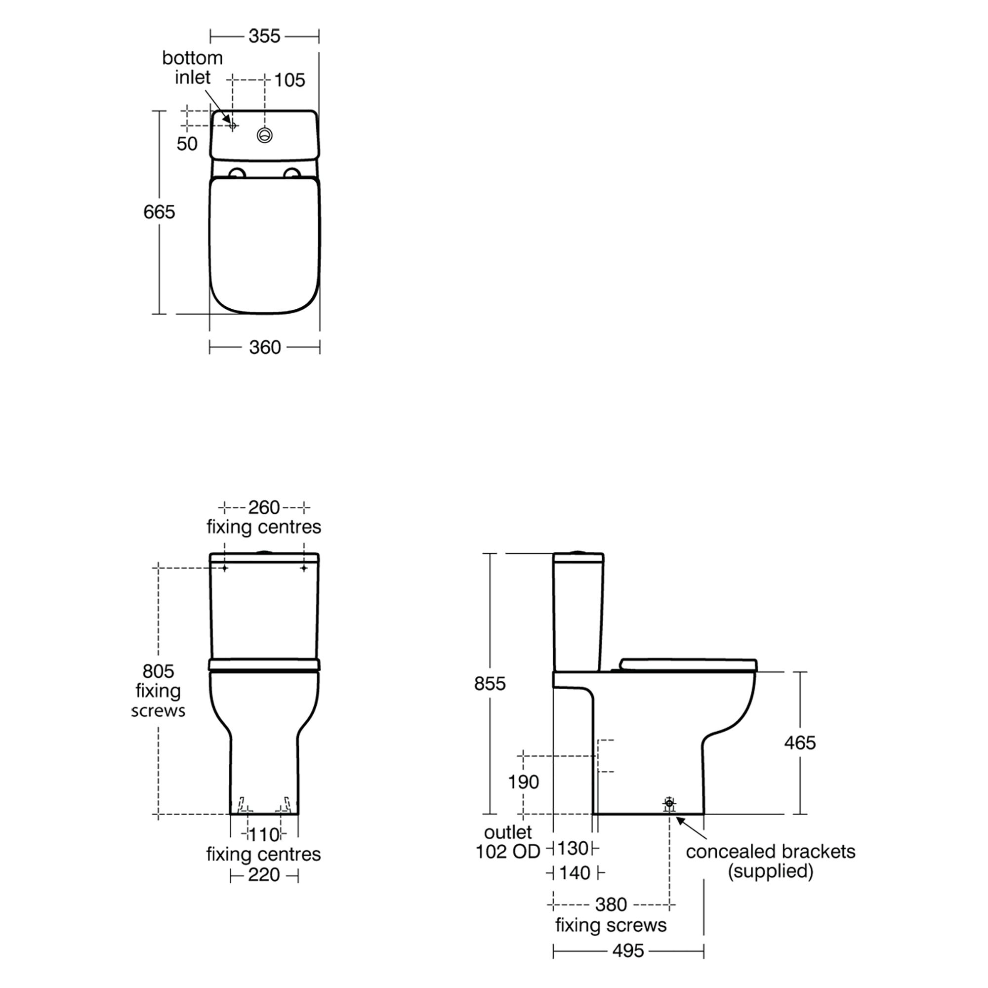 Ideal Standard i.life A White Rimless Square Comfort height Open back Toilet set with Soft close seat & Close coupled cistern