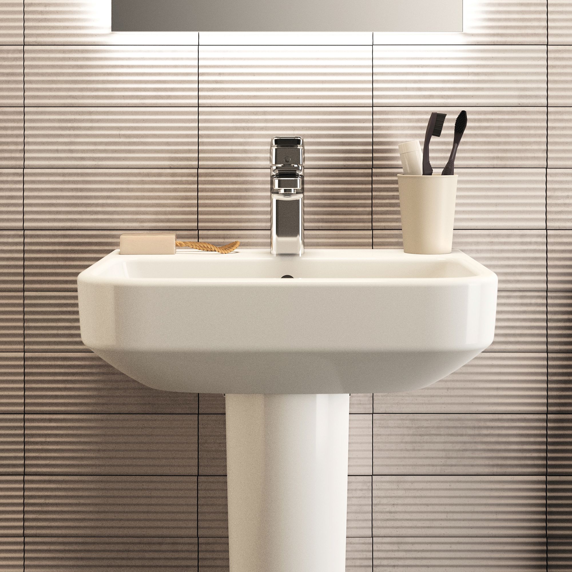 Ideal Standard i.life S Gloss White Rectangular Floor-mounted Full pedestal Basin (H)84.5cm (W)50cm