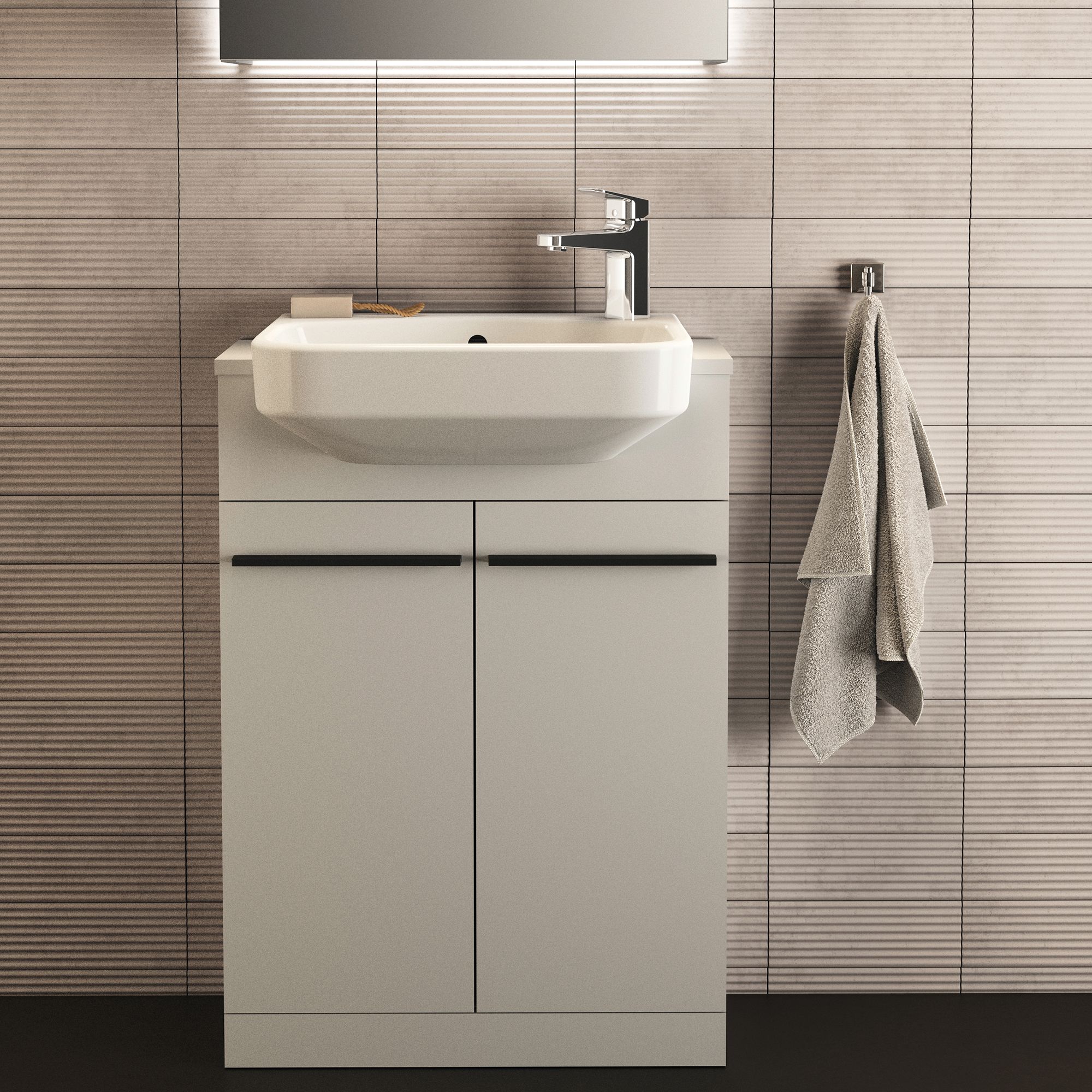 Ideal Standard i.life S Gloss White Rectangular Semi-recessed Basin (W)50cm - 6