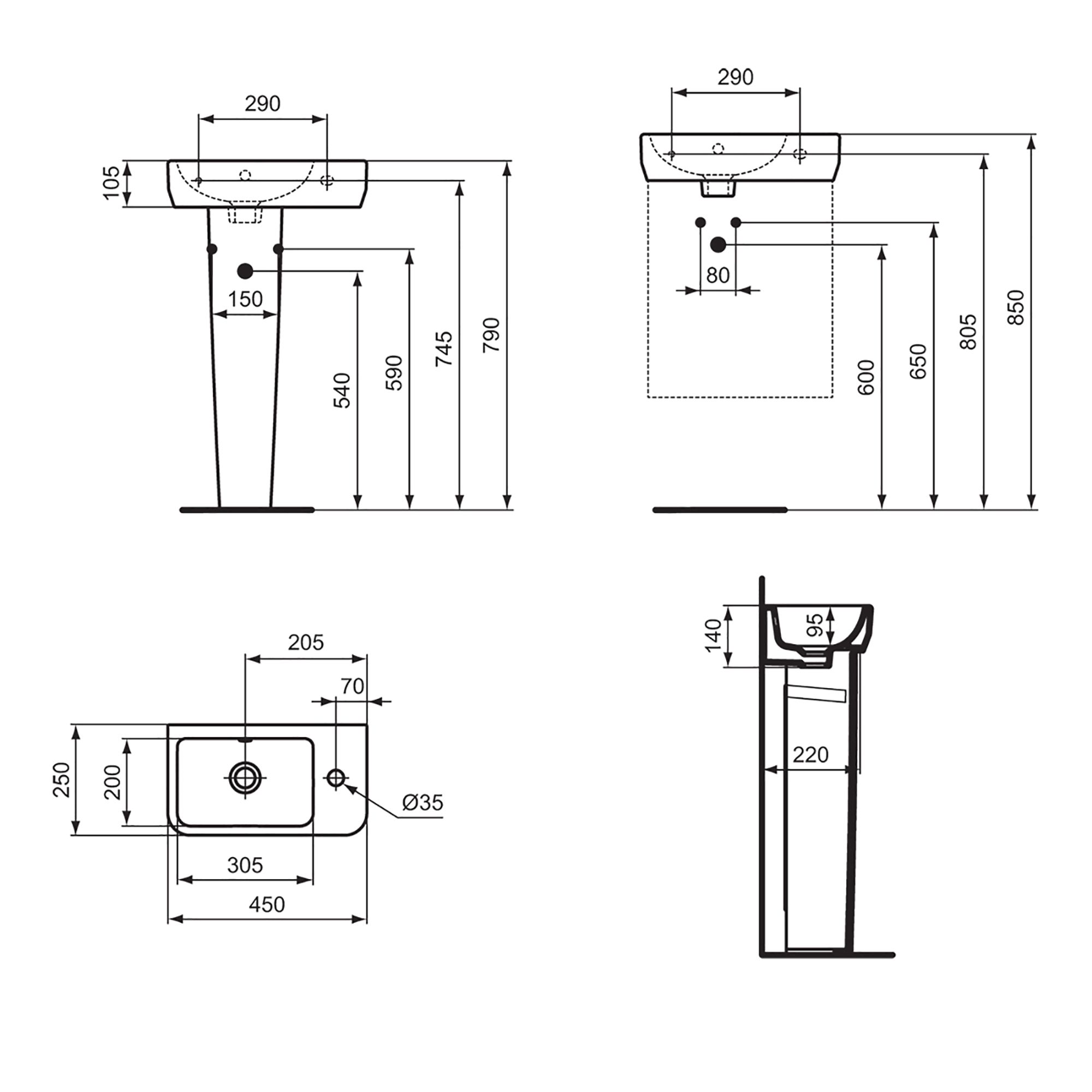 Ideal Standard i.life S Gloss White Rectangular Wall-mounted Basin (W)45cm - 9