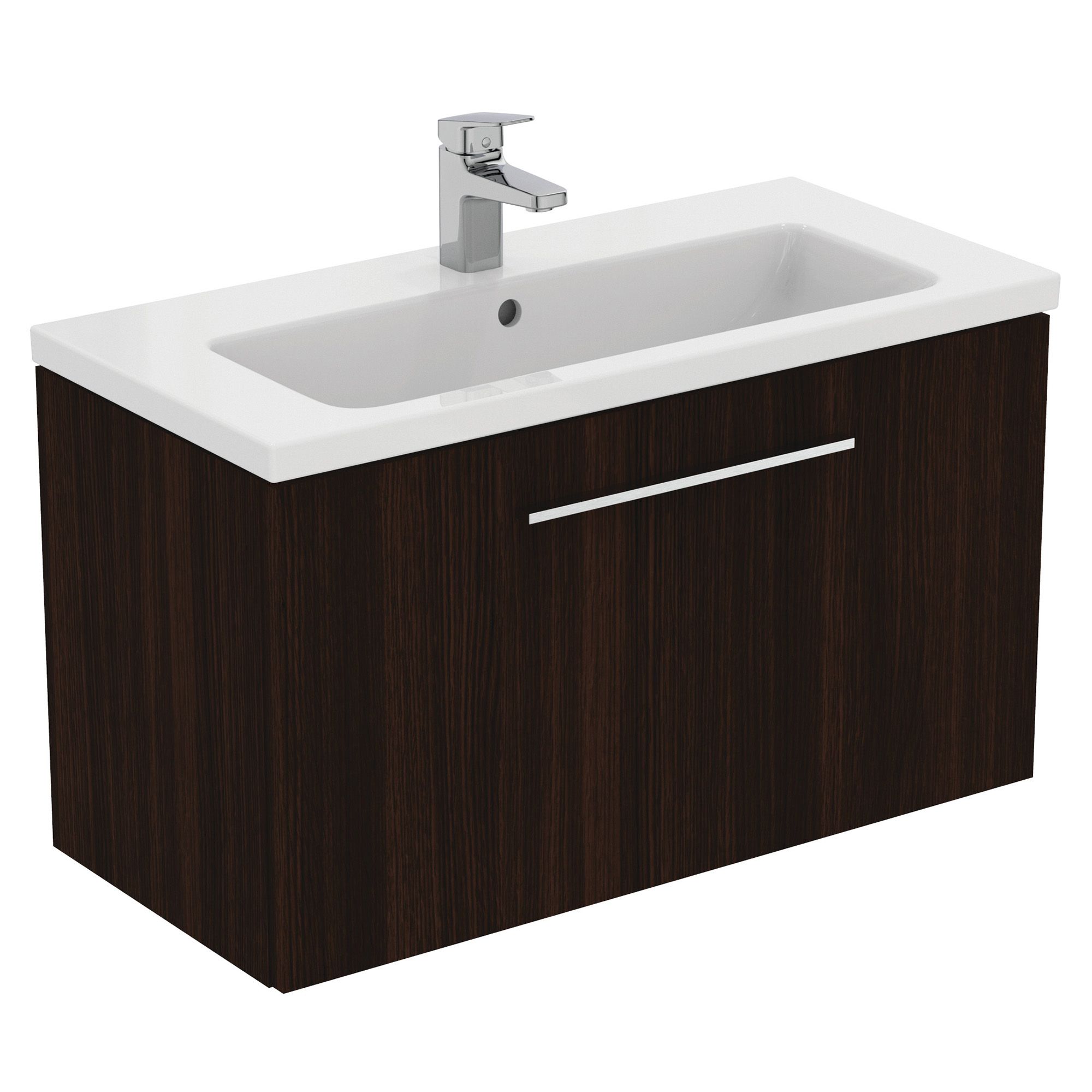 Ideal Standard i.Life S Matt Coffee brown Oak effect Wall-mounted Vanity unit & basin set - Includes Aluminium Handle (W)800mm (H)440mm