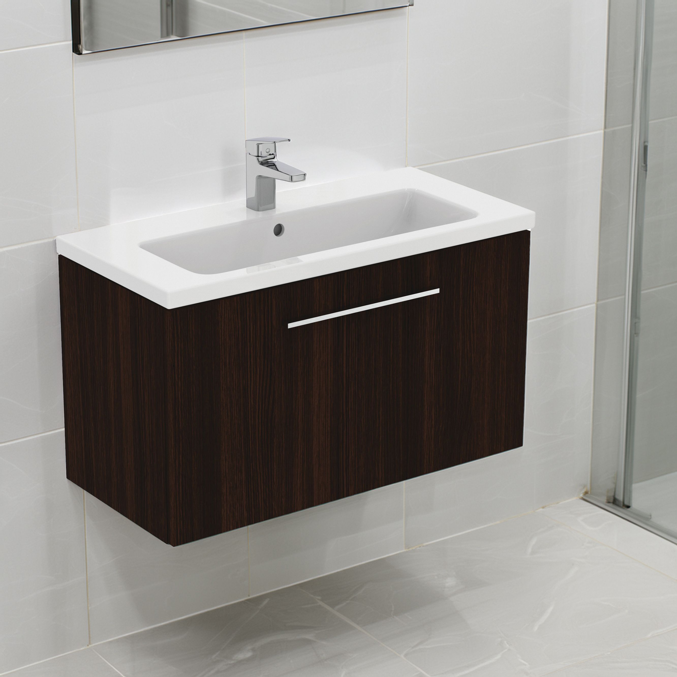 Ideal Standard i.Life S Matt Coffee brown Oak effect Wall-mounted Vanity unit & basin set - Includes Aluminium Handle (W)800mm (H)440mm