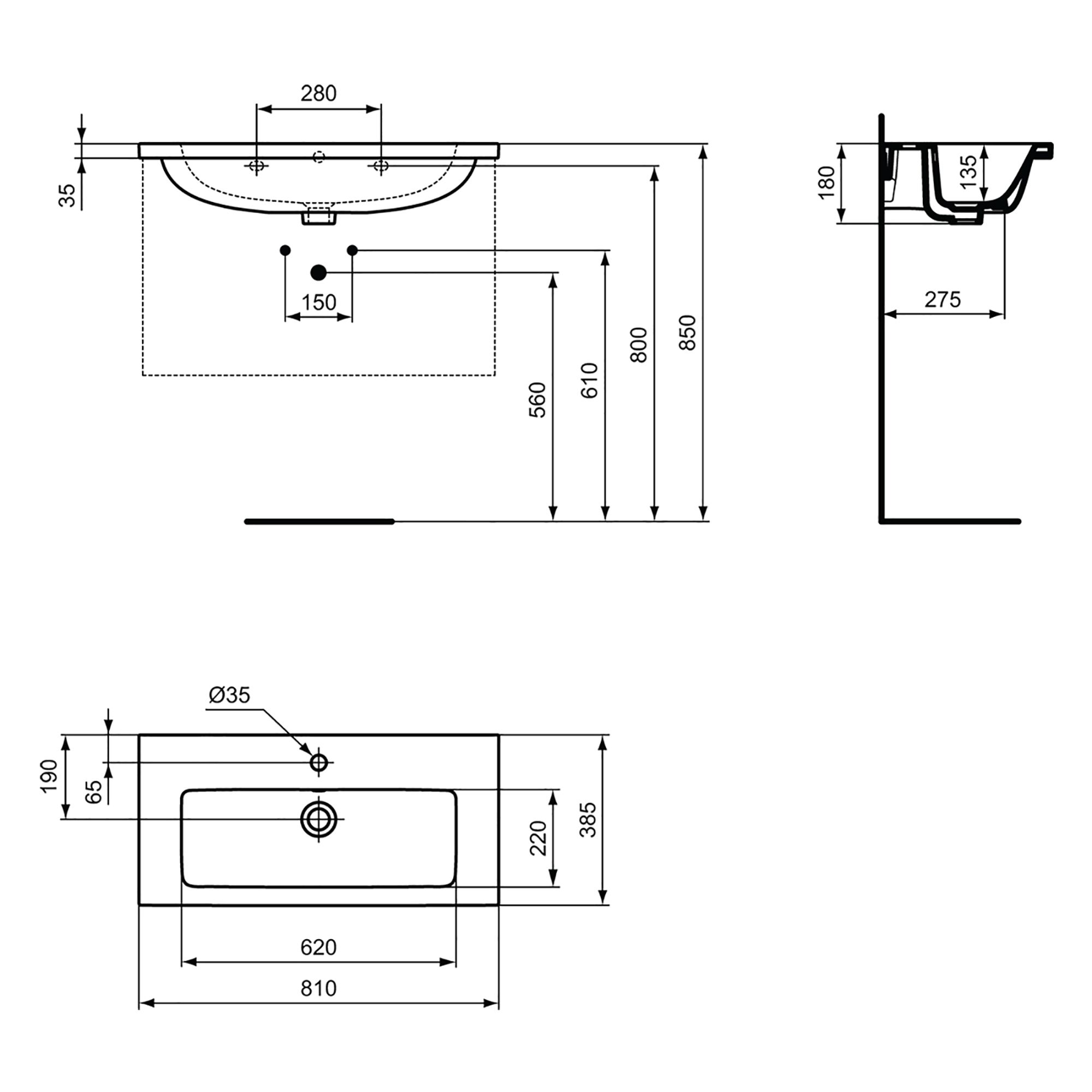 Ideal Standard i.Life S Matt Coffee brown Oak effect Wall-mounted Vanity unit & basin set - Includes Aluminium Handle (W)800mm (H)440mm