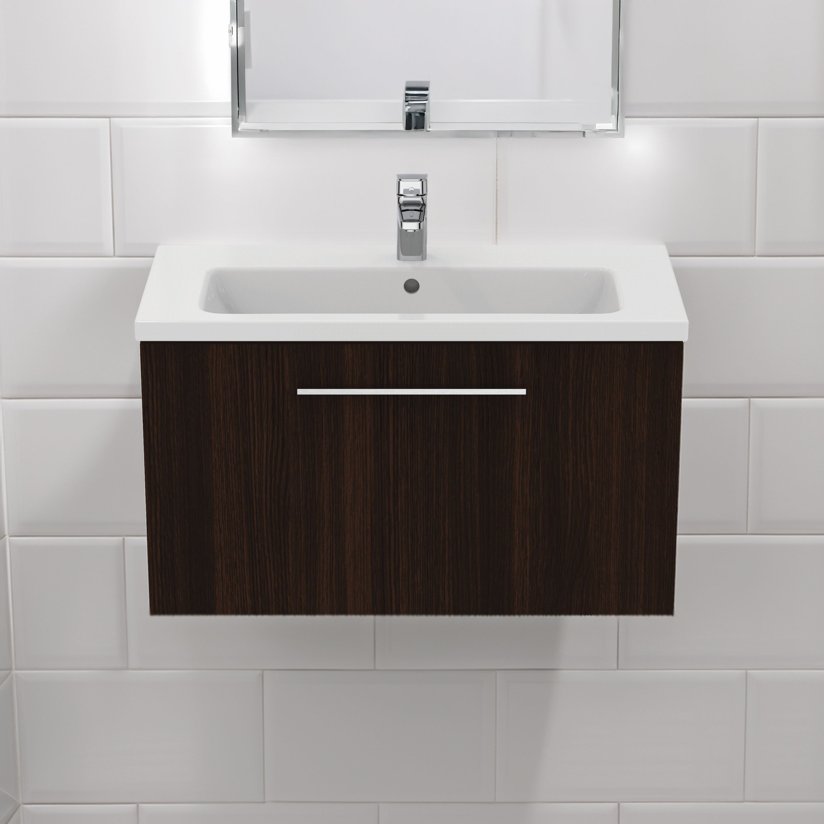Ideal Standard i.Life S Matt Coffee brown Oak effect Wall-mounted Vanity unit & basin set - Includes Aluminium Handle (W)800mm (H)440mm