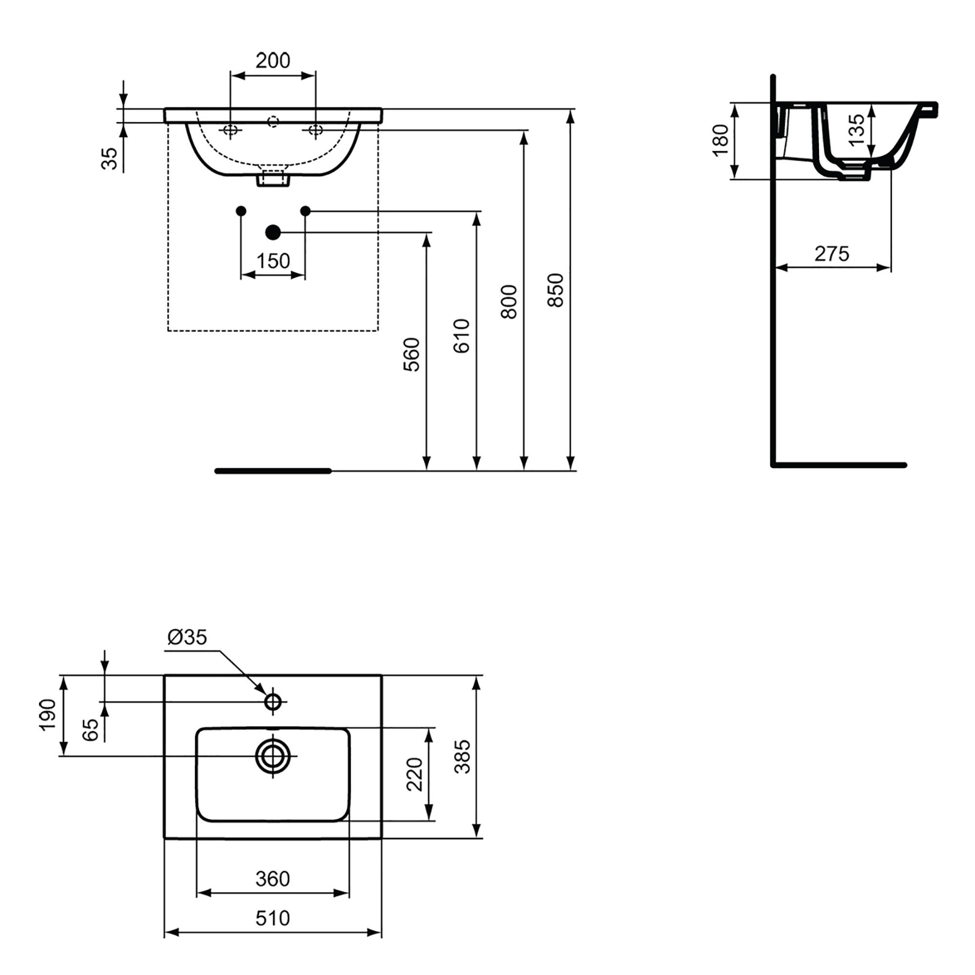 Ideal Standard i.Life S Matt Quartz grey Wall-mounted Vanity unit & basin set - Includes Aluminium Handle (W)500mm (H)440mm