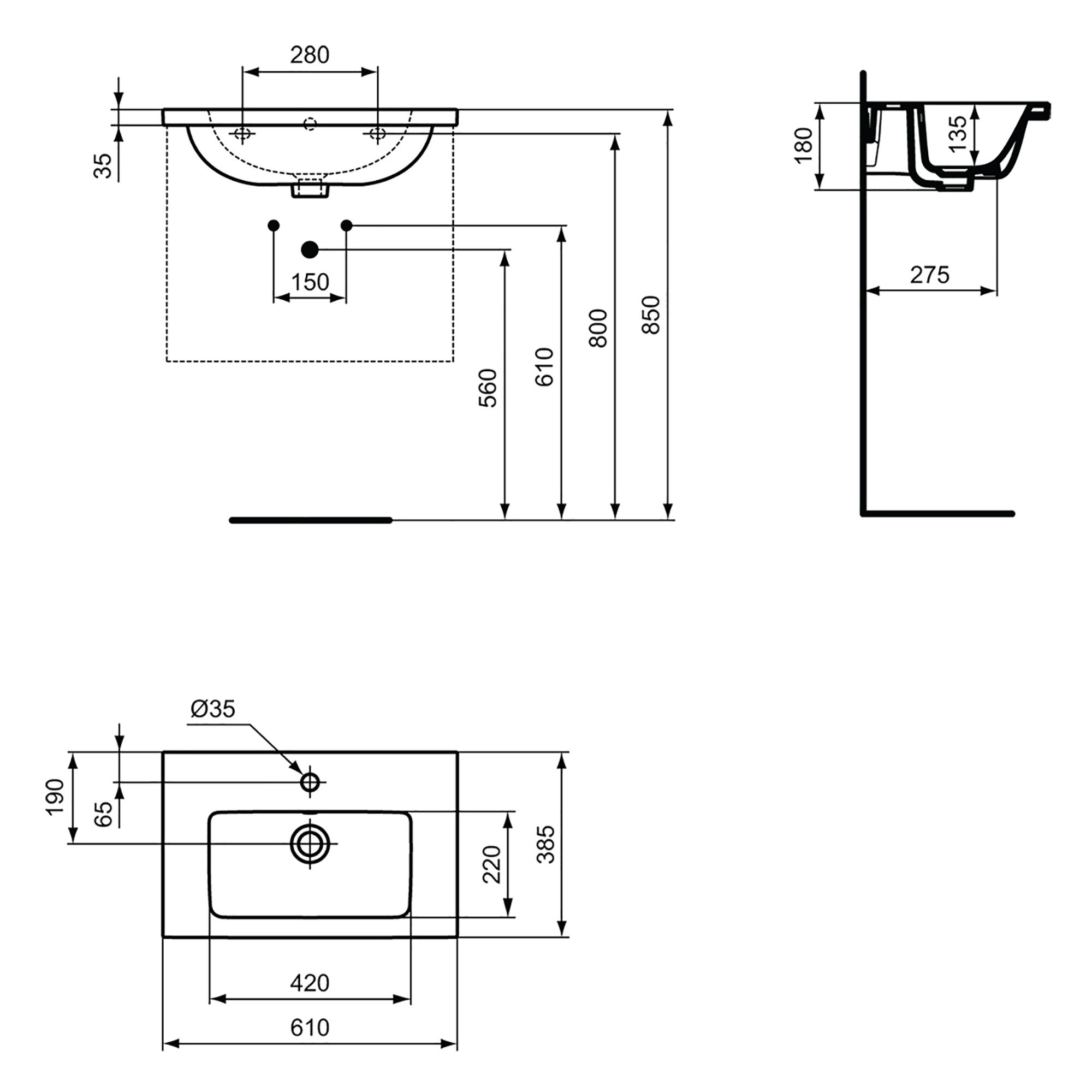 Ideal Standard i.Life S Matt Quartz grey Wall-mounted Vanity unit & basin set - Includes Aluminium Handle (W)600mm (H)440mm