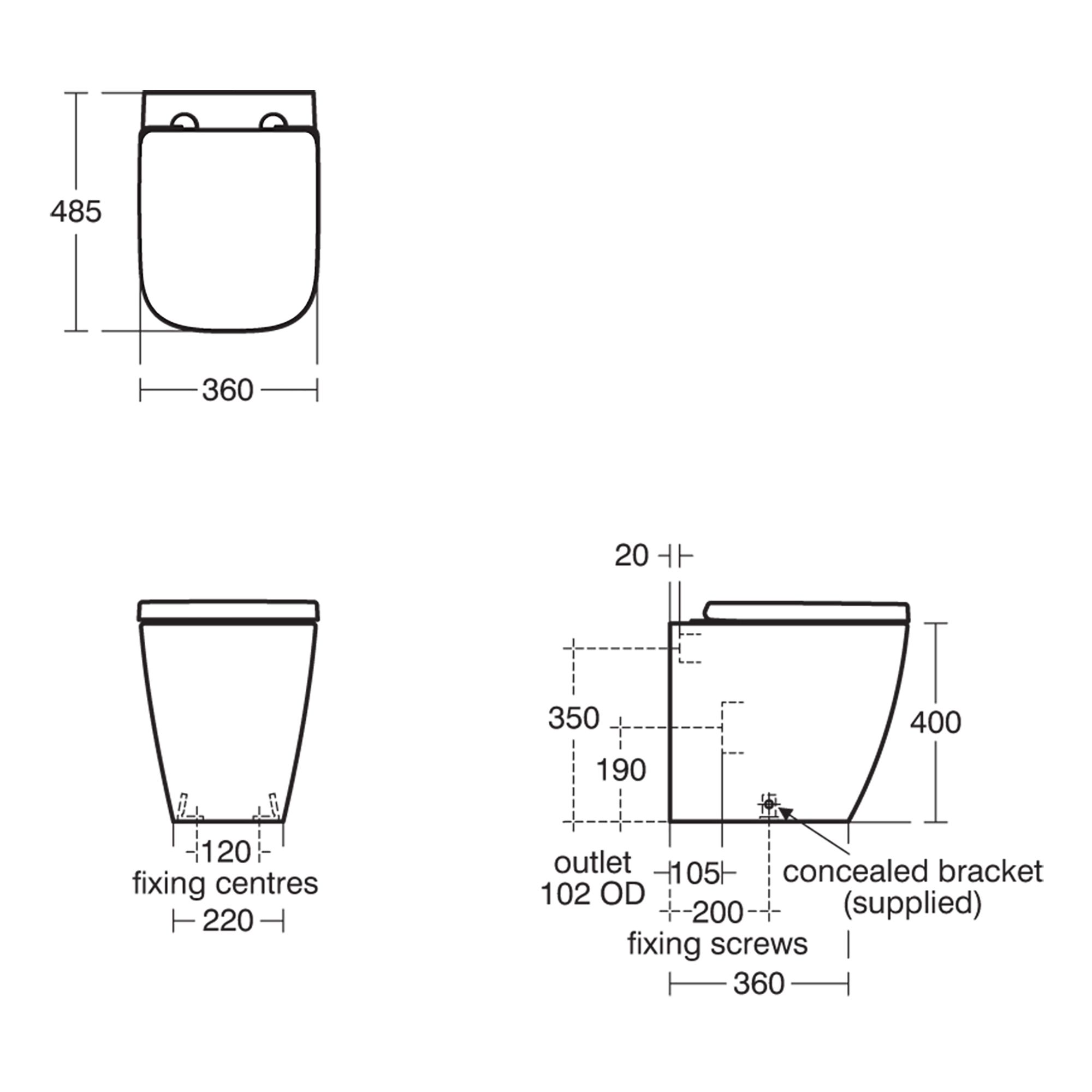Ideal Standard i.life S White Rimless Back to wall Square Toilet pan with Soft close seat - 10