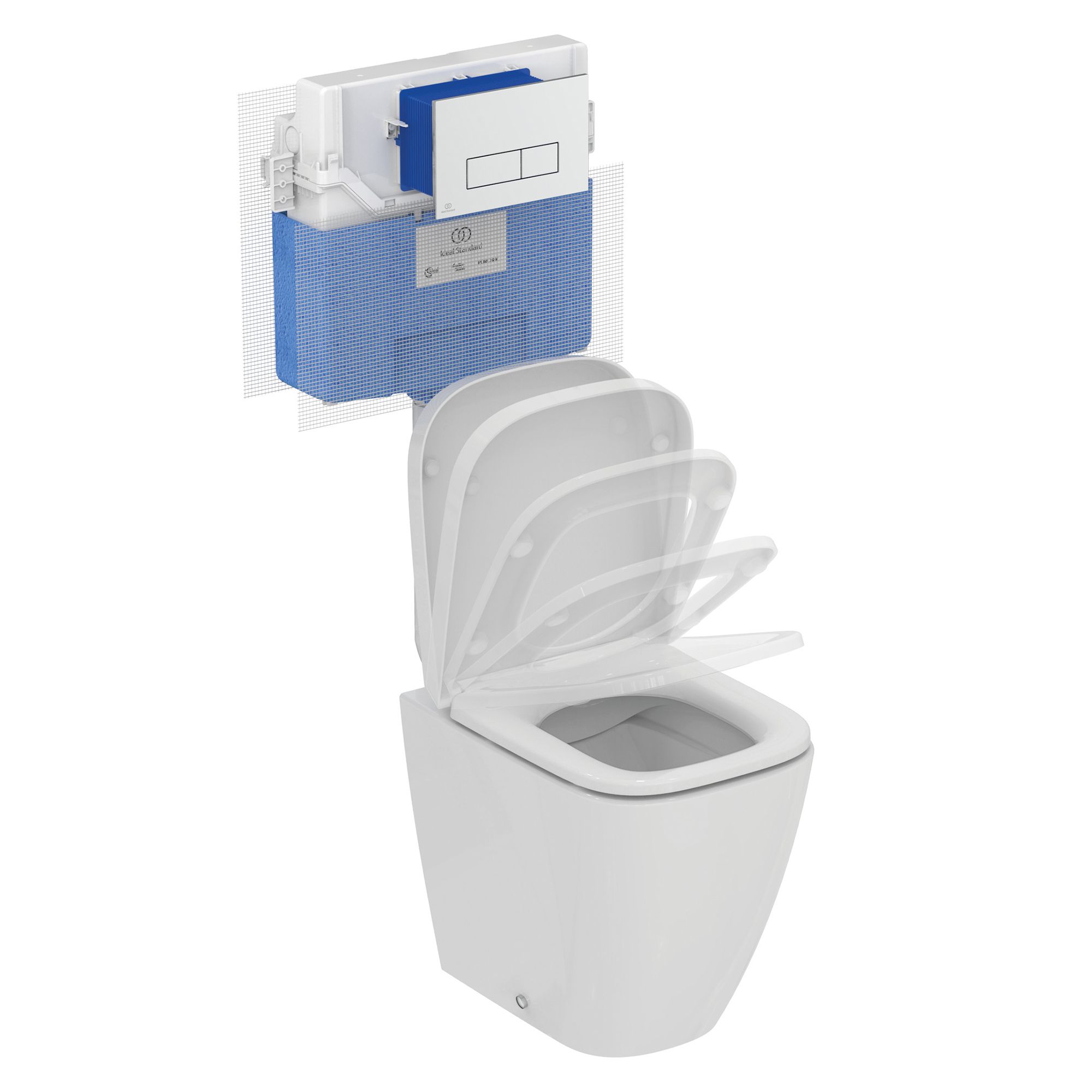 Ideal Standard i.life S White Rimless Back to wall Square Toilet pan with Soft close seat - 7