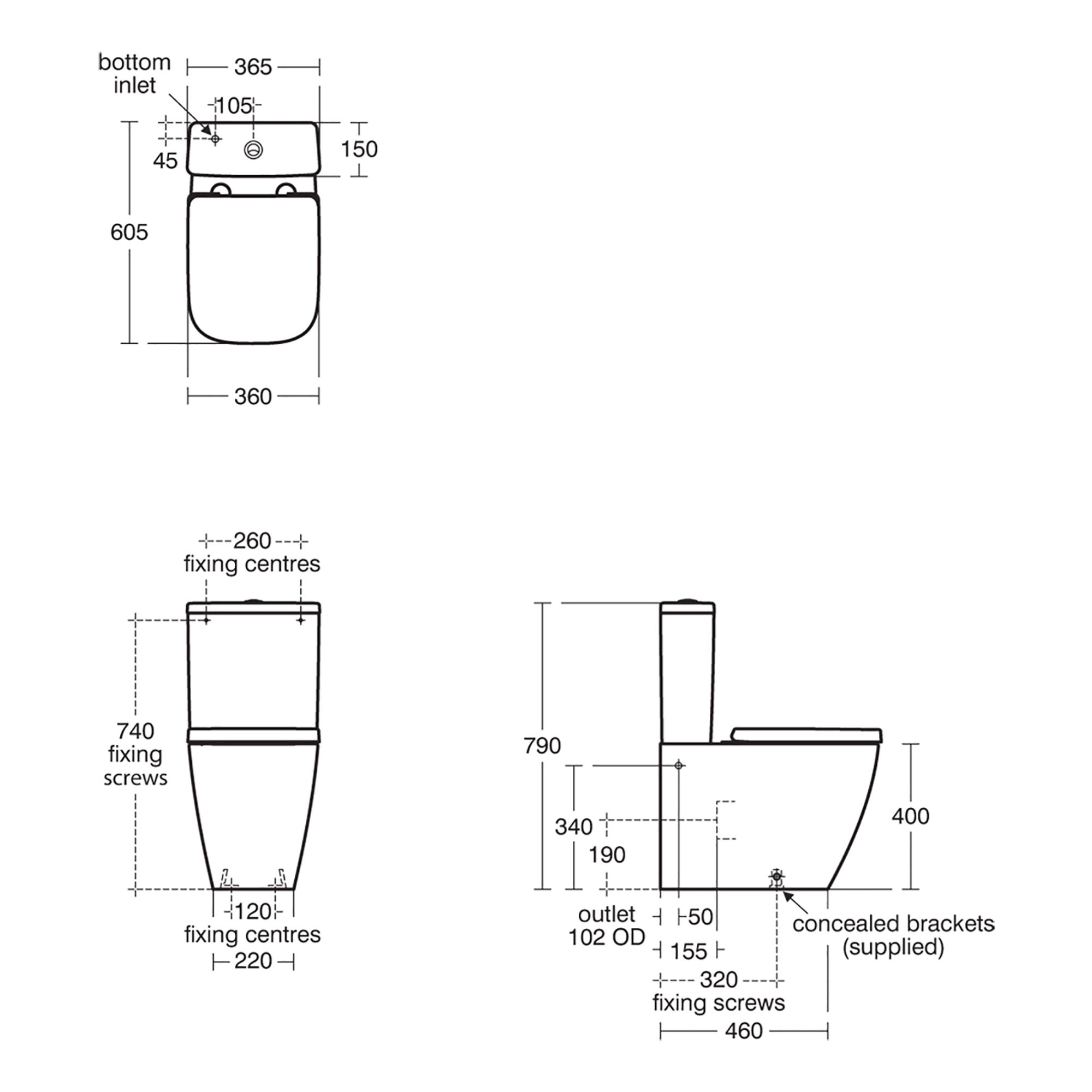 Ideal Standard i.life S White Rimless Square Close-coupled Toilet set with Soft close seat
