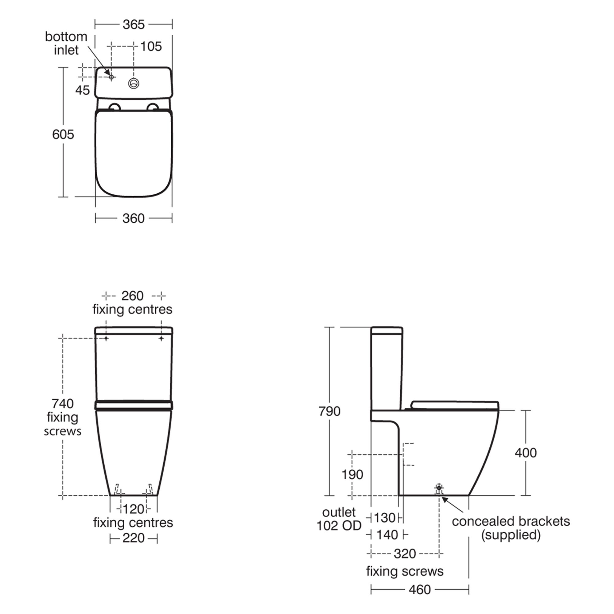 Ideal Standard i.life S White Standard Open back Square Toilet set with Soft close seat & Close coupled cistern - 11