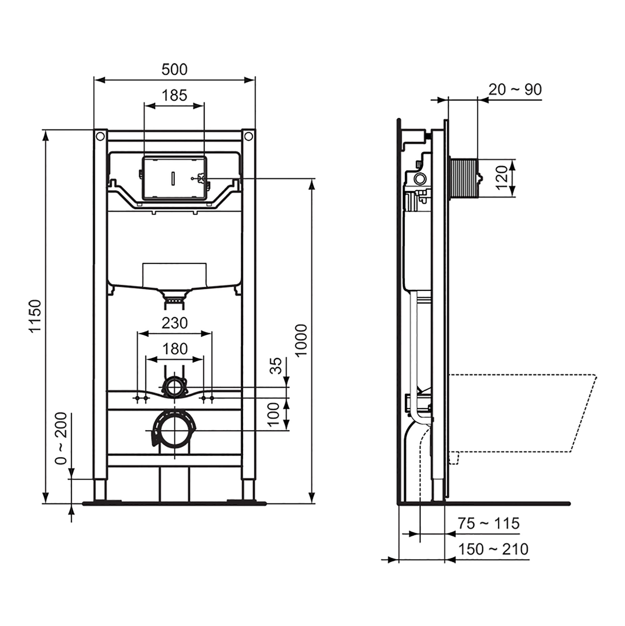 Ideal Standard ProSys Chrome Concealed Wall-mounted Water-saving Toilet Frame & concealed cistern (H)135cm - 3
