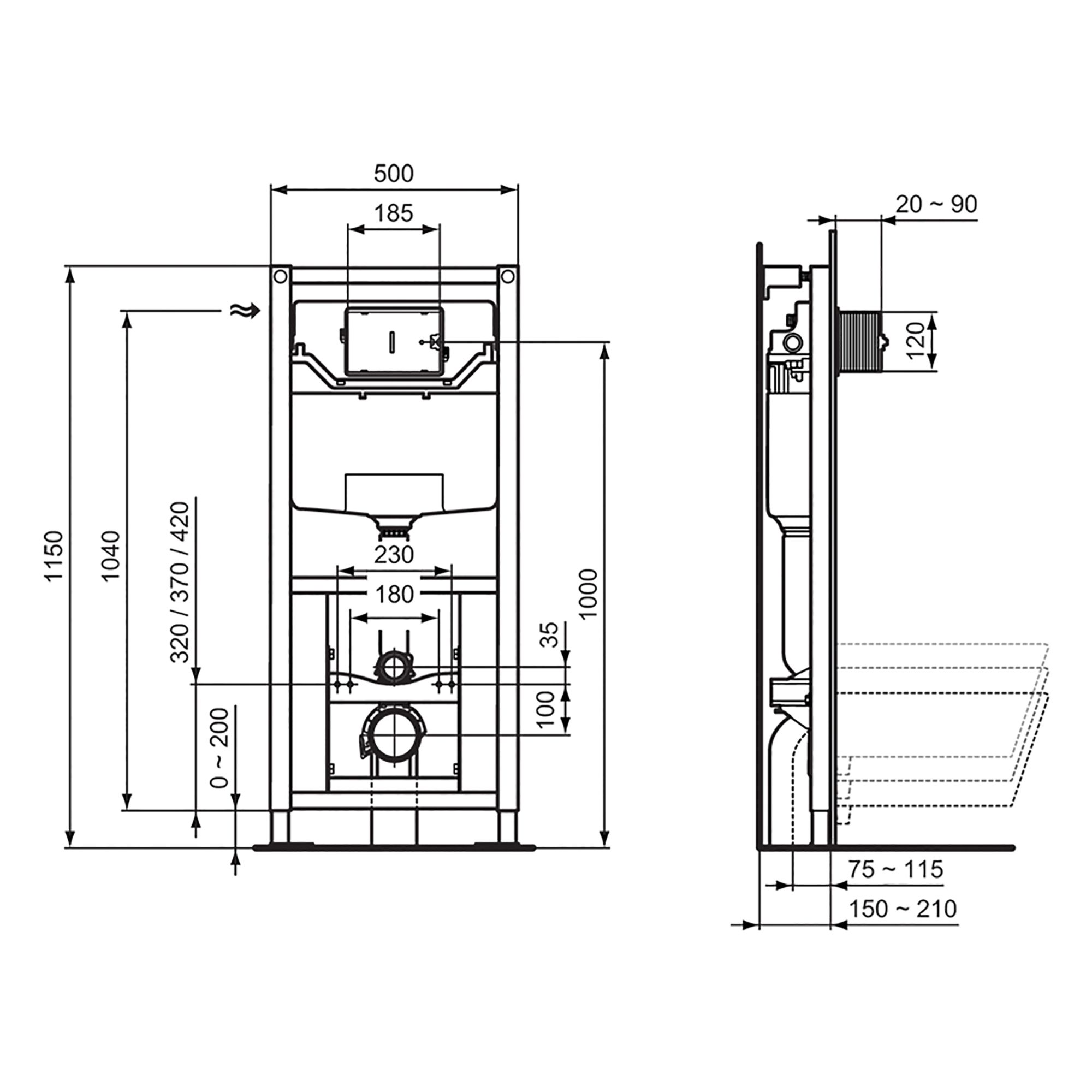 Ideal Standard ProSys Concealed Wall & floor mounted Water-saving Toilet Frame & concealed cistern (H)115cm - 4