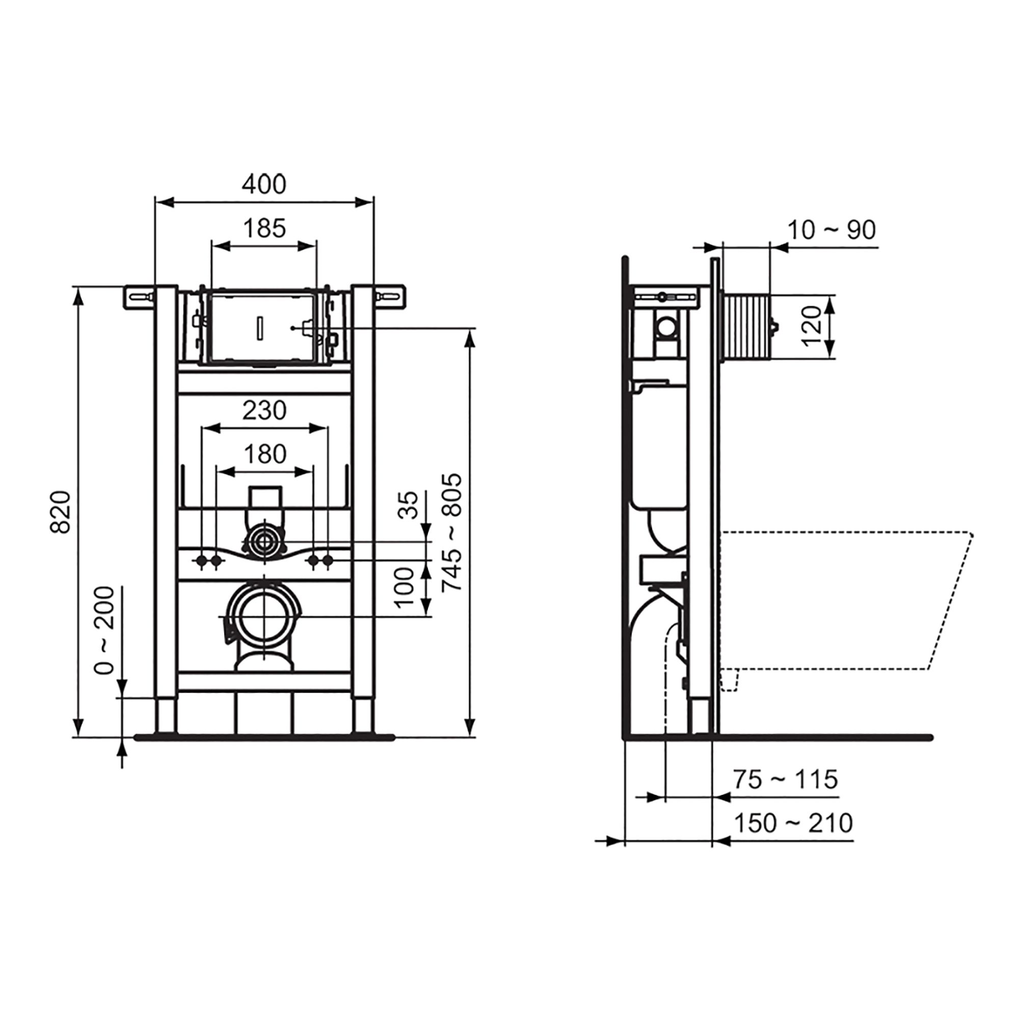Ideal Standard ProSys pneumatic Concealed Wall & floor mounted Water-saving Toilet Frame & concealed cistern (H)82cm - 4