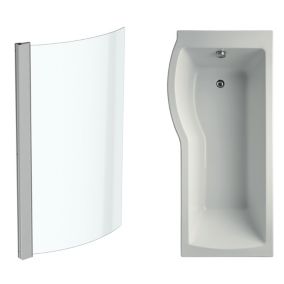 Ideal Standard Tempo Arc White P-shaped Left-handed Shower Bath, panel & screen set (L)1695mm