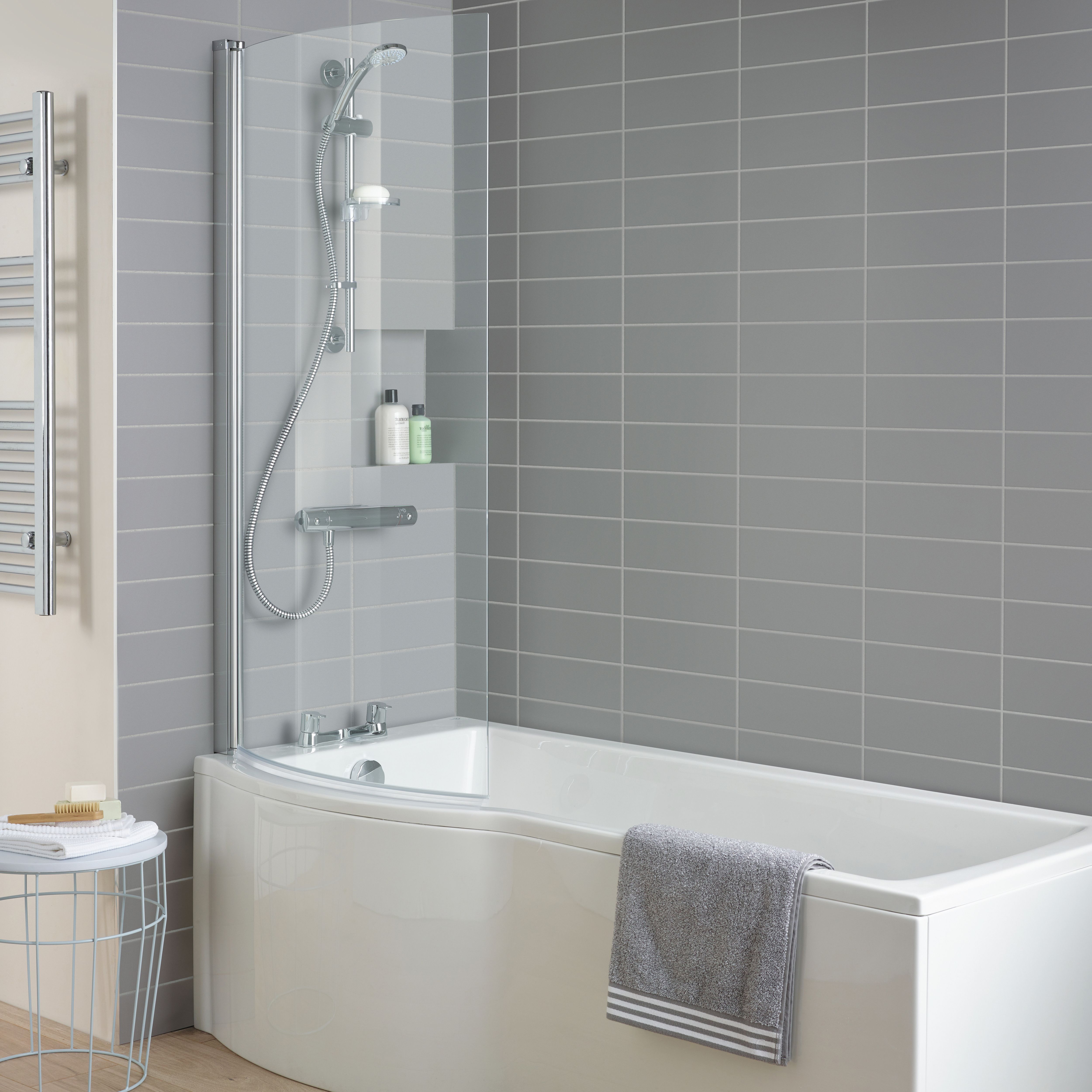 Ideal Standard Tempo Arc White P-shaped Left-handed Shower Bath, panel & screen set (L)1695mm