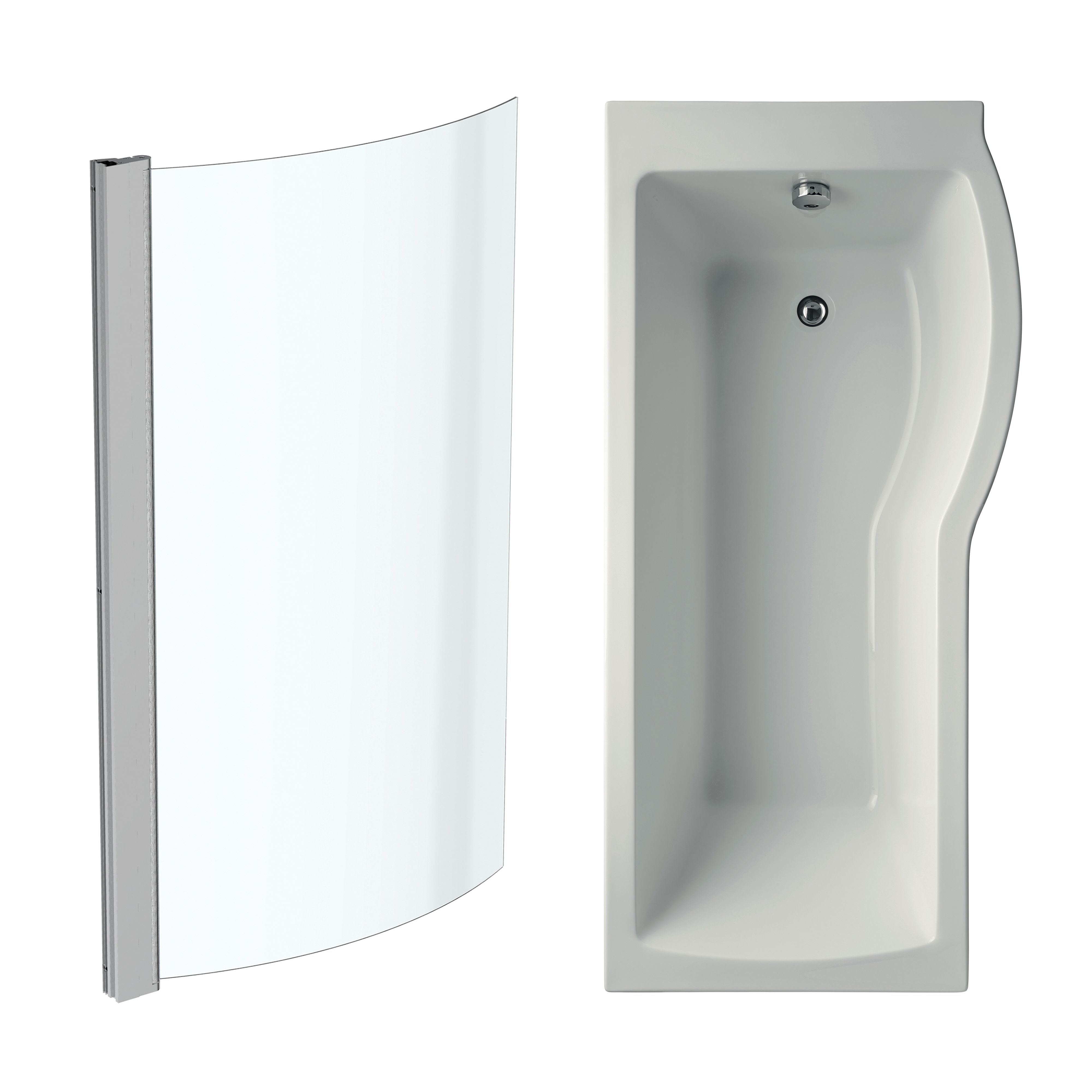 Ideal Standard Tempo Arc White P-shaped Right-handed Shower Bath, panel ...