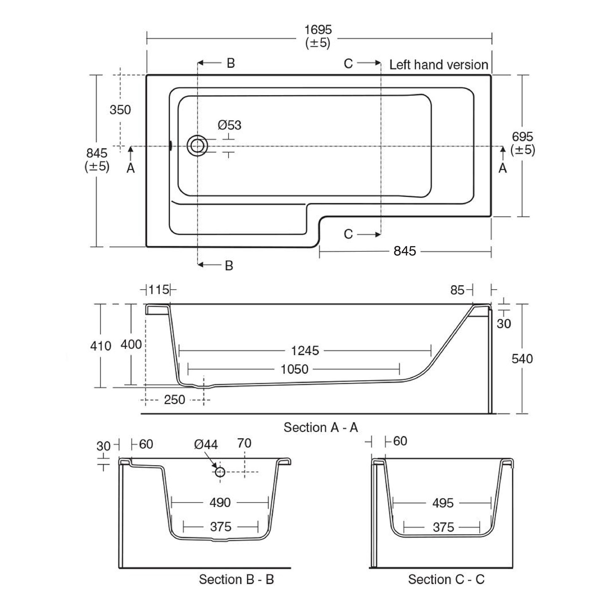 Ideal Standard Tempo Cube White L-shaped Left-handed Shower Bath, panel & screen set (L)1695mm