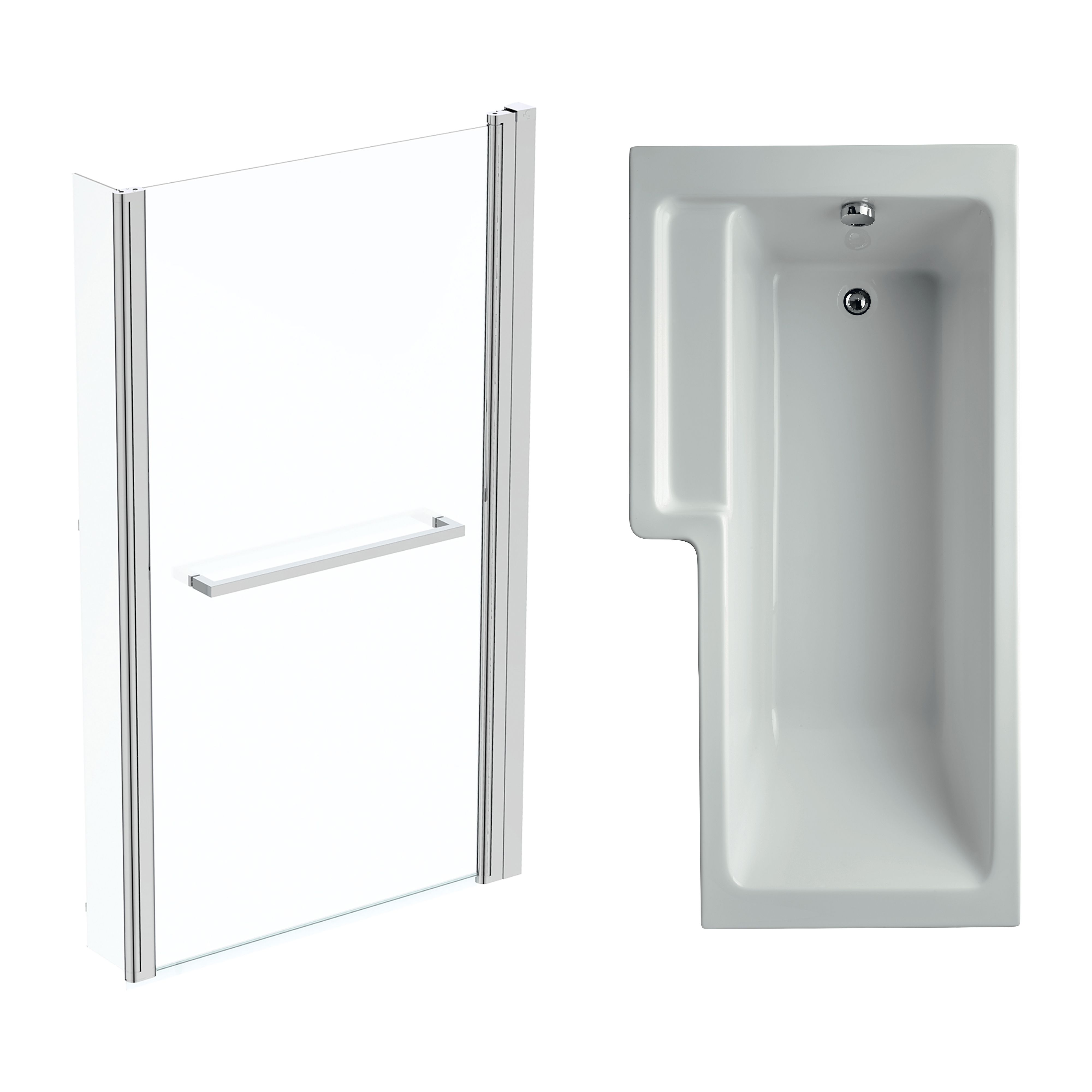 Ideal Standard Tempo Cube White L-shaped Left-handed Shower Bath, panel ...
