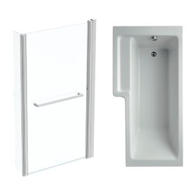 Ideal Standard Tempo Cube White L-shaped Left-handed Shower Bath, panel & screen set