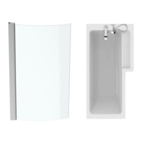 Ideal Standard Tempo Cube White L-shaped Right-handed Shower Bath, panel & screen set