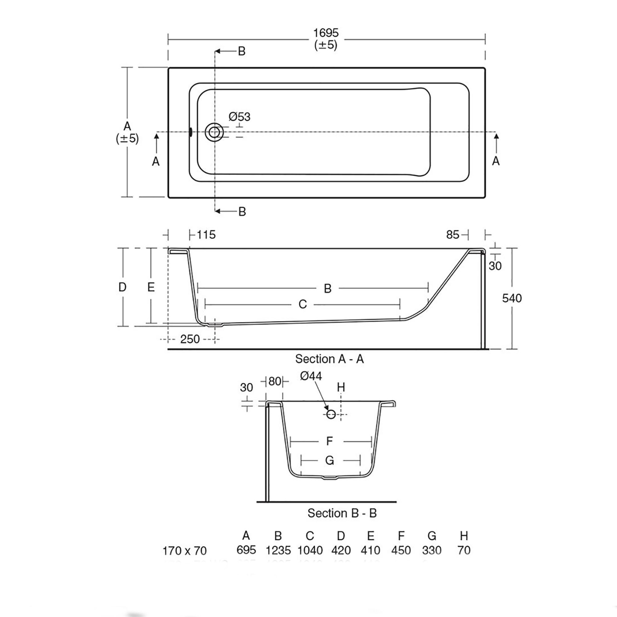 Ideal Standard Tempo cube White Rectangular Square Bath Single ended Bath with 0 Tap holes (L)169.5cm (W)69.5cm - 4