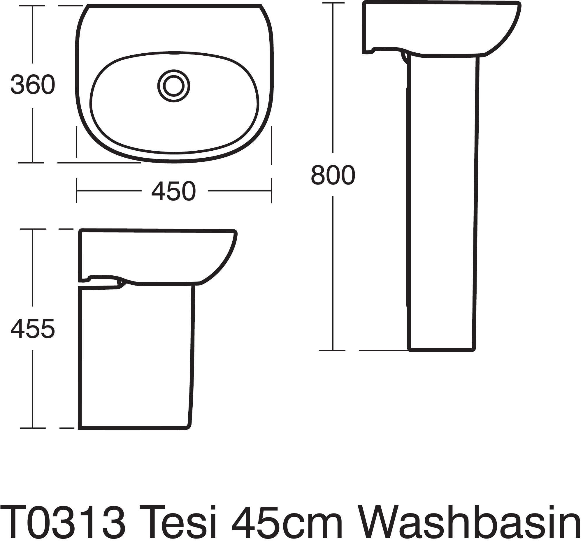 Ideal Standard Tesi White D-shaped Freestanding Cloakroom Basin (W)45cm