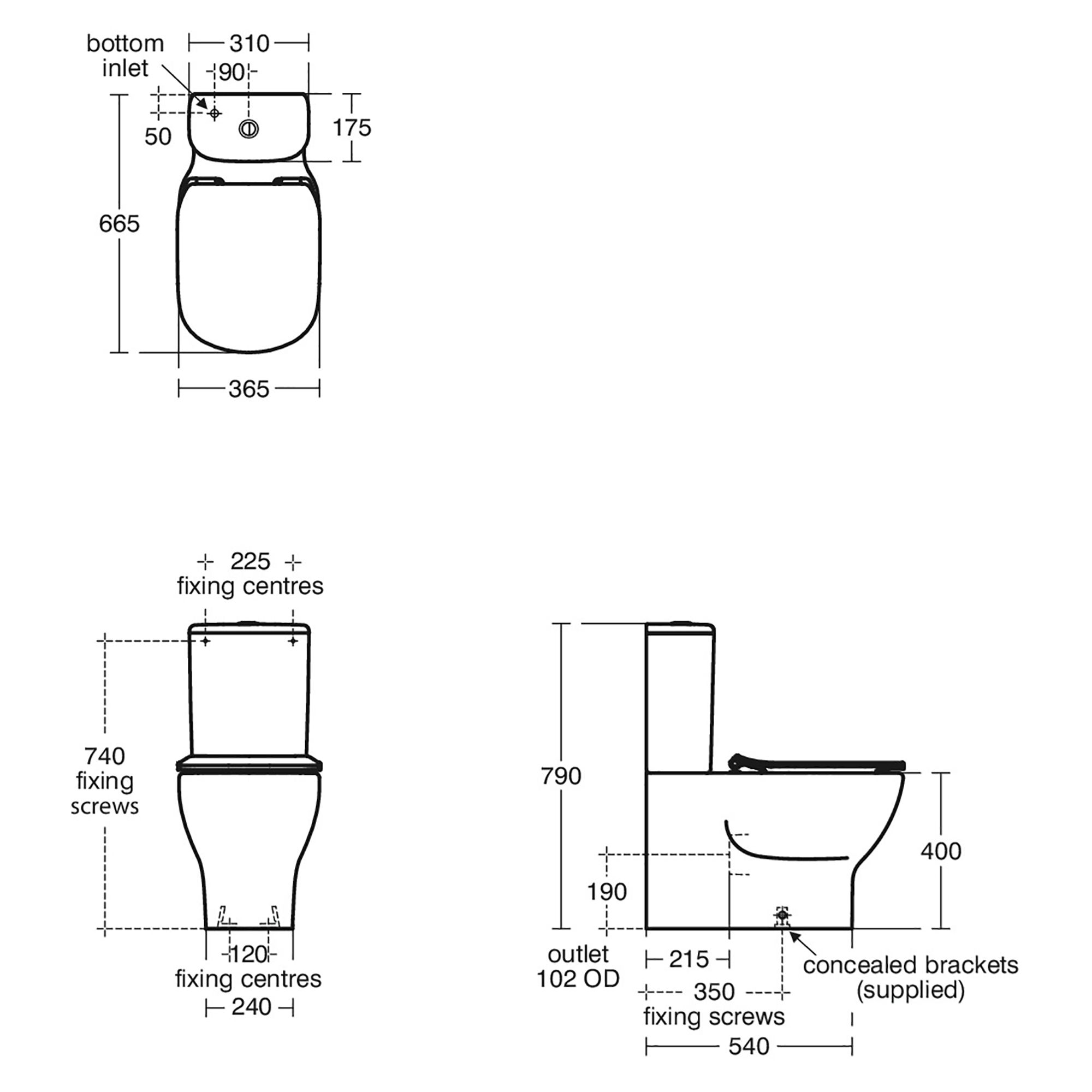Ideal Standard Tesi White Rimless Slim Oval Back to wall Toilet set with Soft close seat & Close coupled cistern