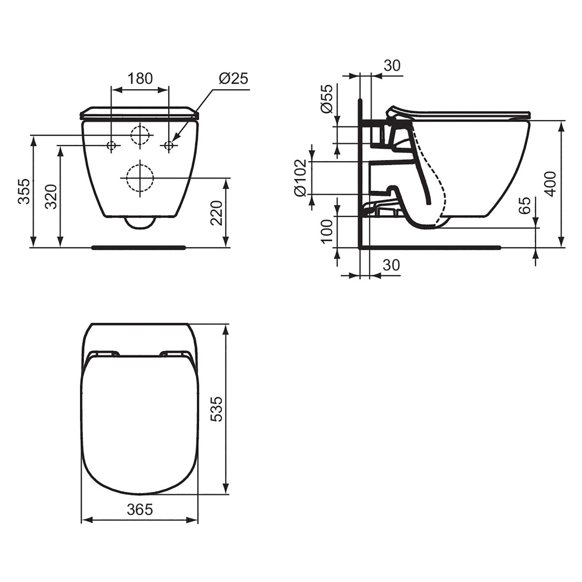 Ideal Standard Tesi White Rimless Slim Wall hung Toilet with Soft close seat