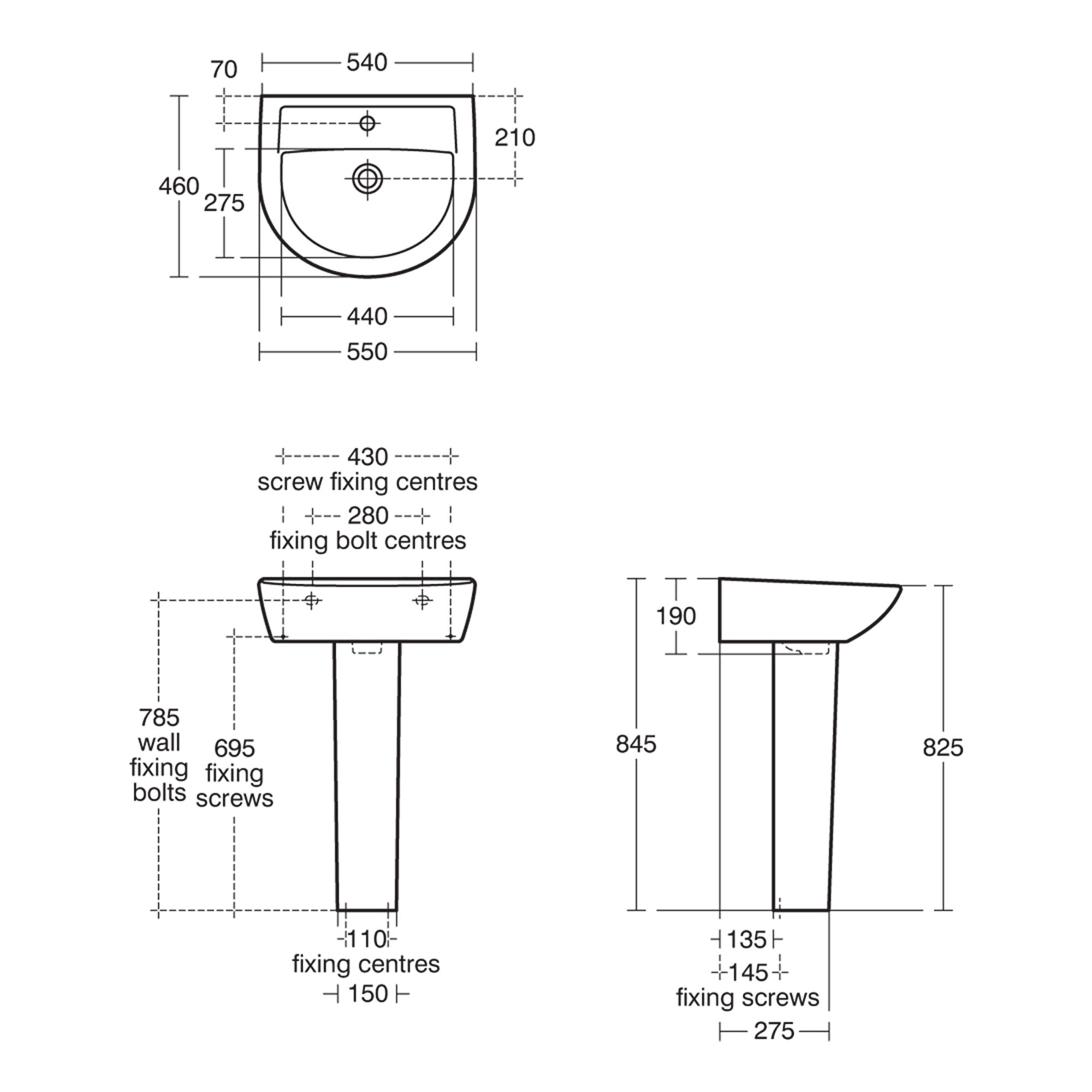 Ideal Standard Tirso Gloss White Floor-mounted Full pedestal Basin (H)86cm (W)55cm - 3