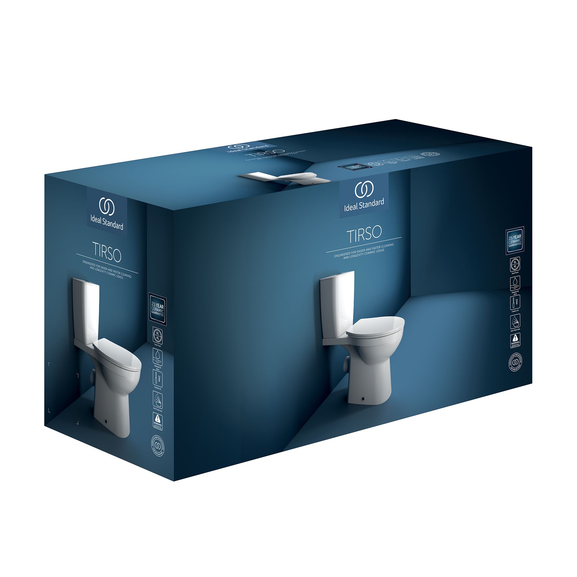 Ideal Standard Tirso White Boxed rim Round Close-coupled Toilet set with Soft close seat