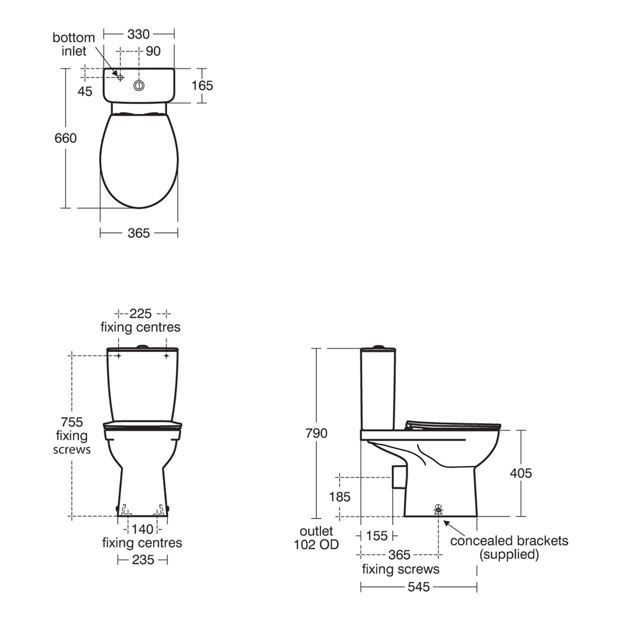 Ideal Standard Tirso White Standard Close-coupled Round Toilet set with Soft close seat & Close coupled cistern - 11