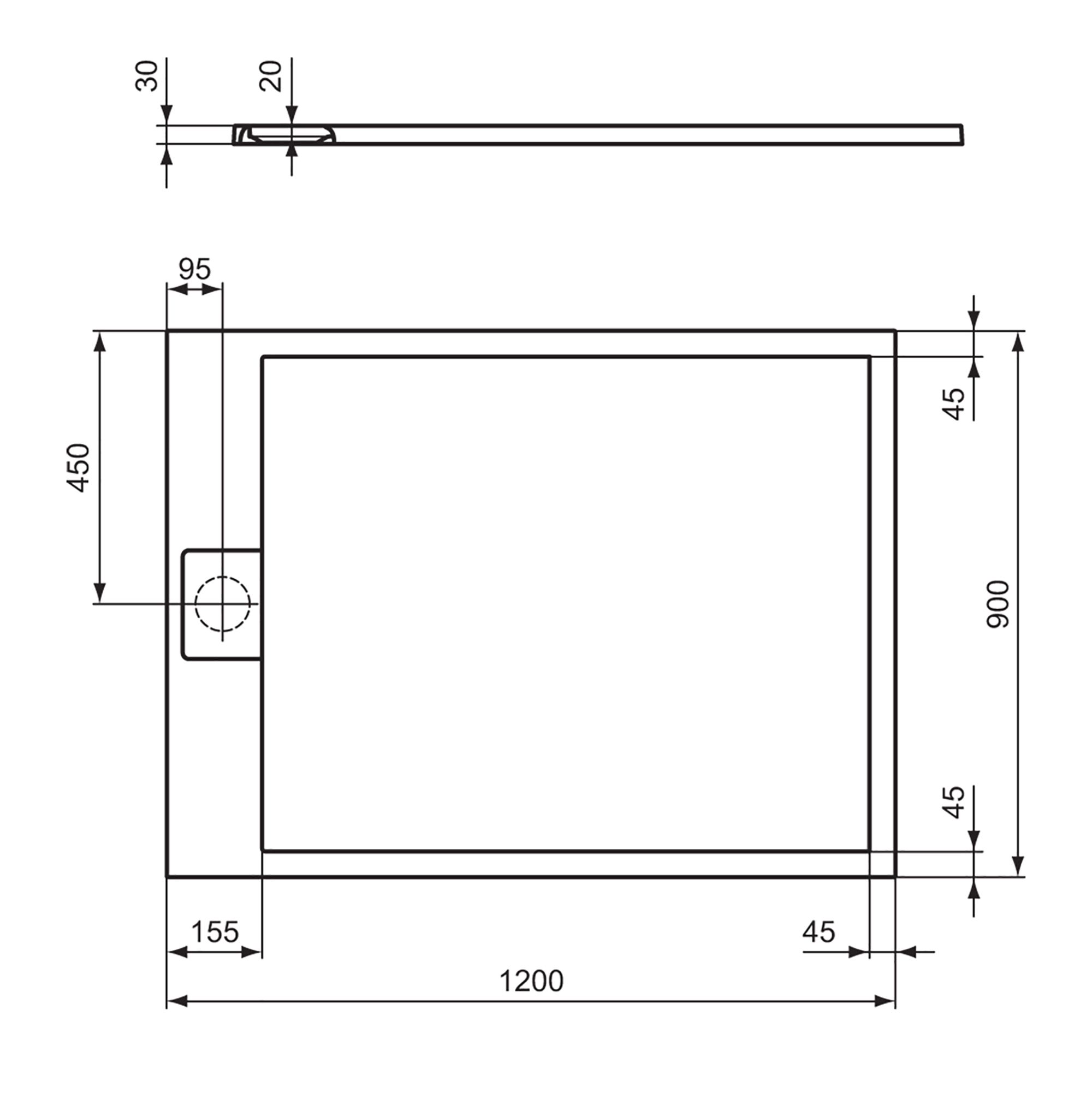 Ideal Standard Ultraflat S i.life Matt Pure White Rectangular Centre drain Universal Shower tray (L)1200mm (W)900mm (H) 30mm