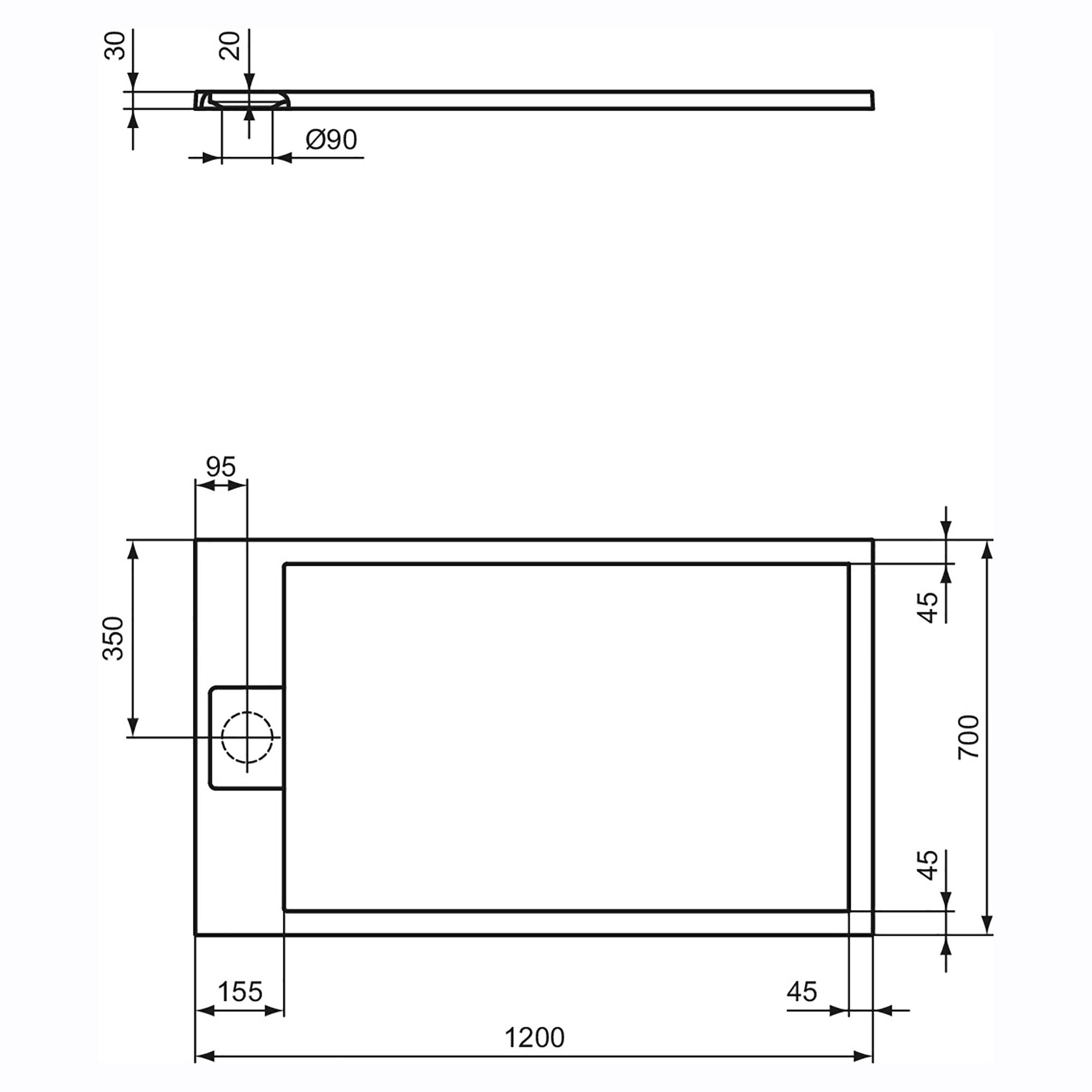 Ideal Standard Ultraflat S i.life Matt Pure White Rectangular Universal Shower tray (L)1200mm (W)700mm (H) 30mm