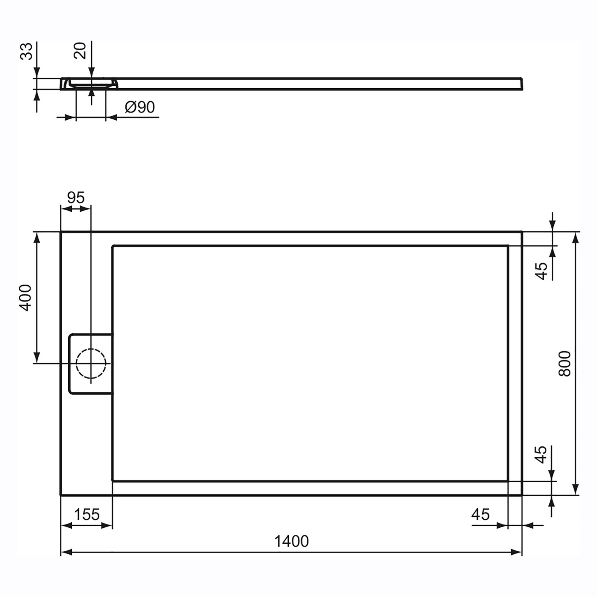 Ideal Standard Ultraflat S i.life Matt Pure White Rectangular Universal Shower tray (L)1400mm (W)800mm (H) 30mm