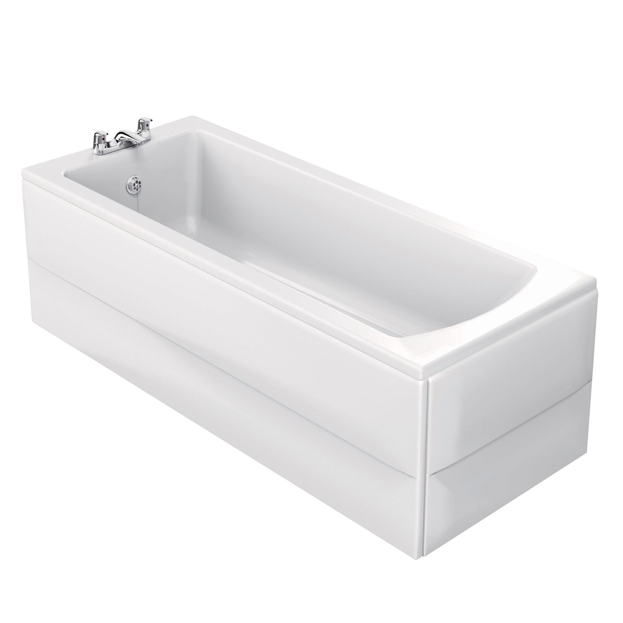 Ideal Standard Vue White Rectangular Straight Bath with 2 Tap holes (L)169.5cm (W)69.5cm