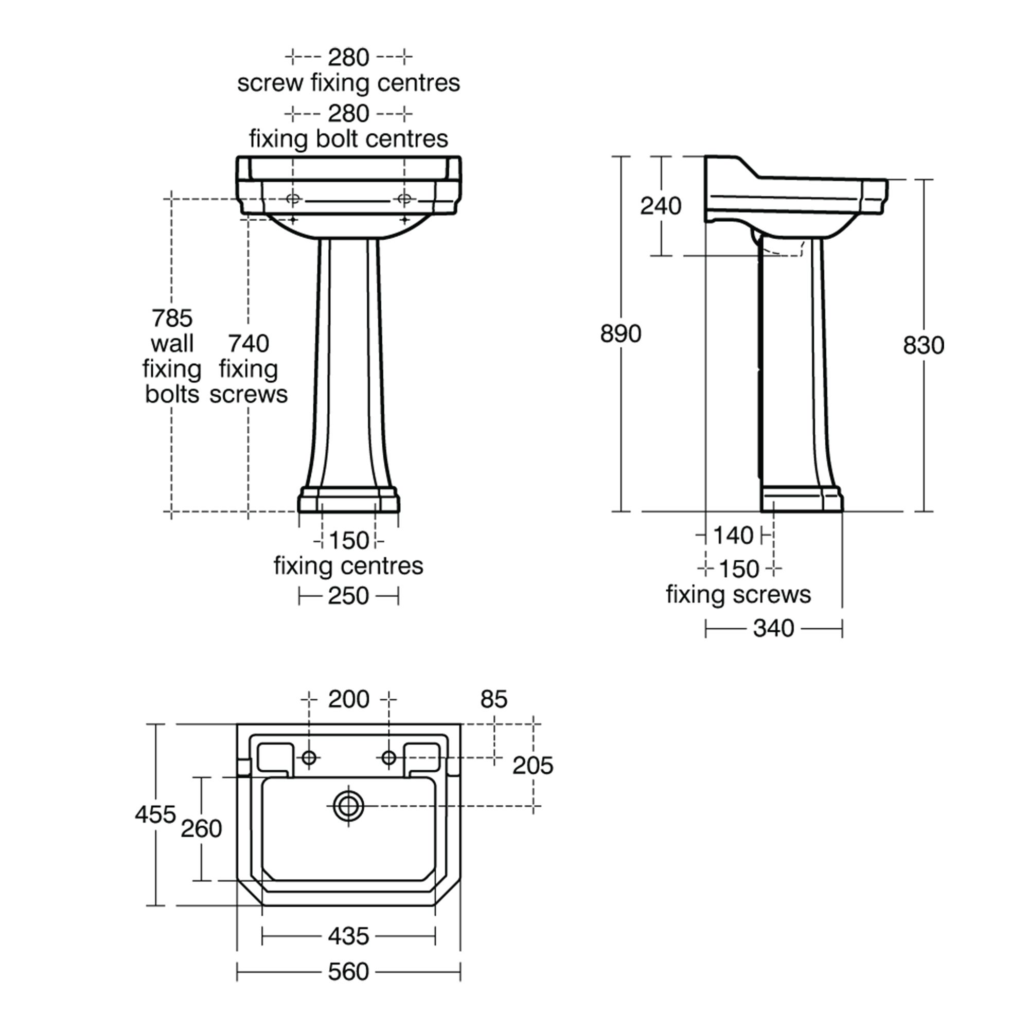 Ideal Standard Waverley Gloss White Rectangular Floor-mounted Full pedestal 2 tap hole Basin (H)89cm (W)56cm