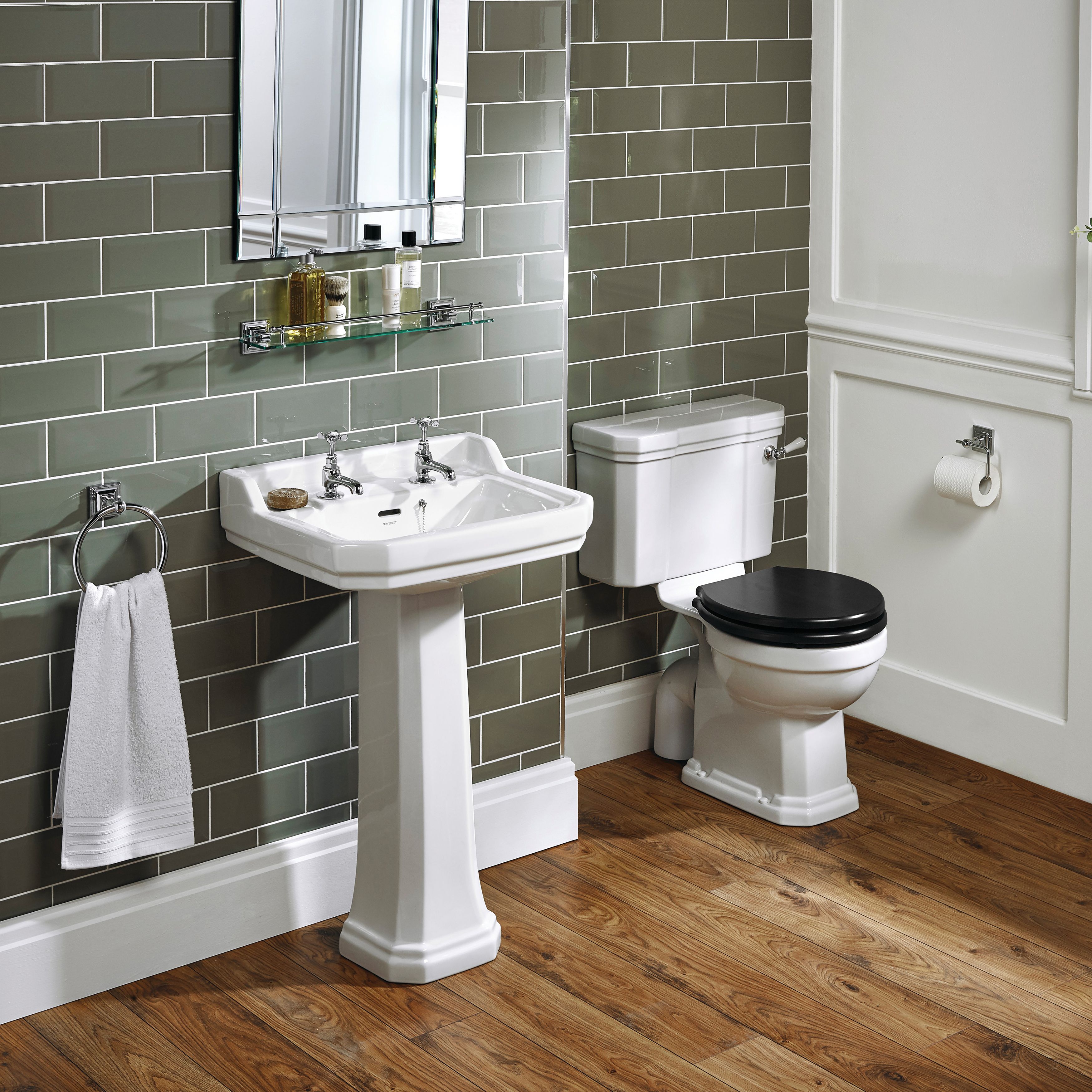 Ideal Standard Waverley Gloss White Rectangular Floor-mounted Full pedestal 2 tap hole Basin (H)89cm (W)56cm