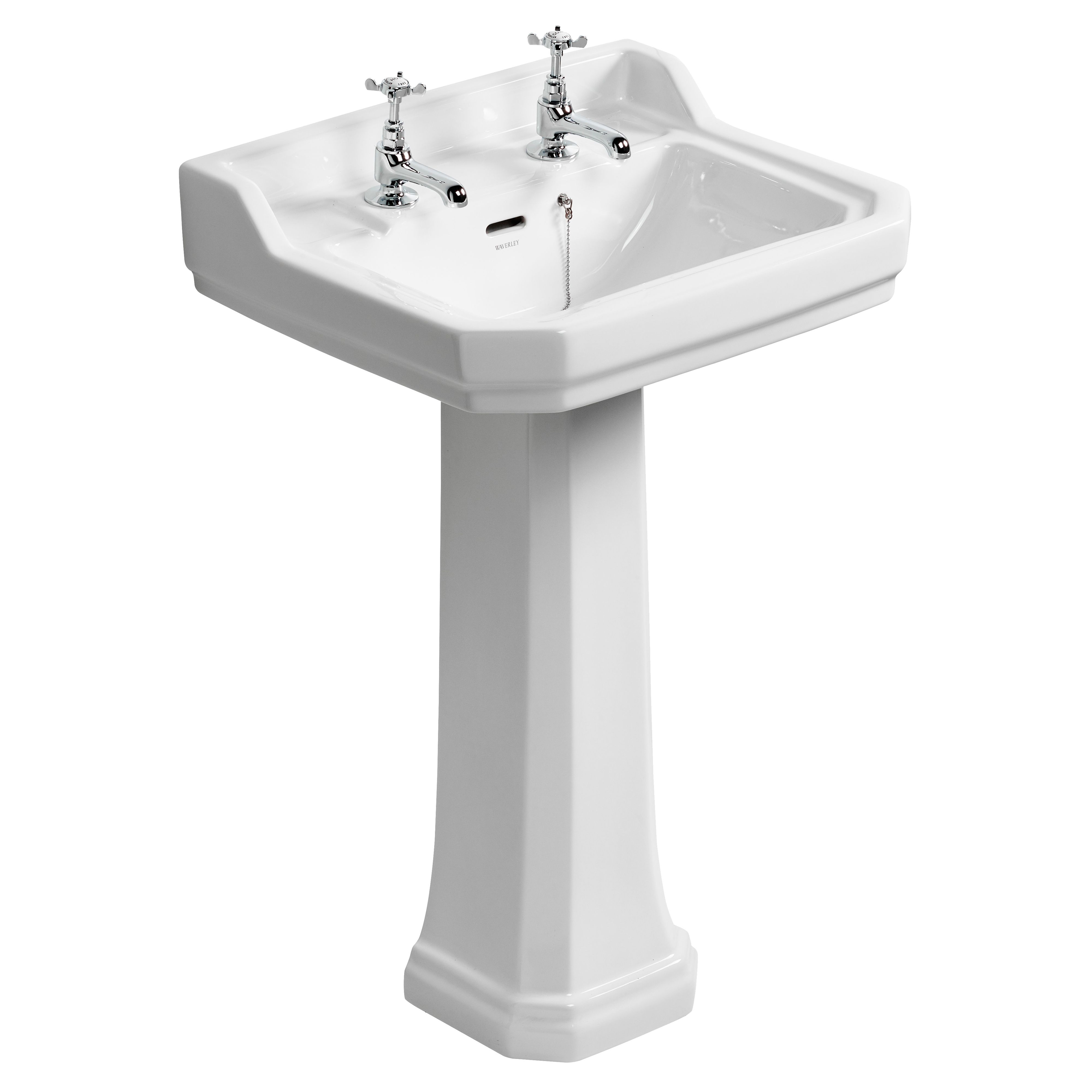 Ideal Standard Waverley Gloss White Rectangular Floor-mounted Full pedestal 2 tap hole Basin (H)89cm (W)56cm