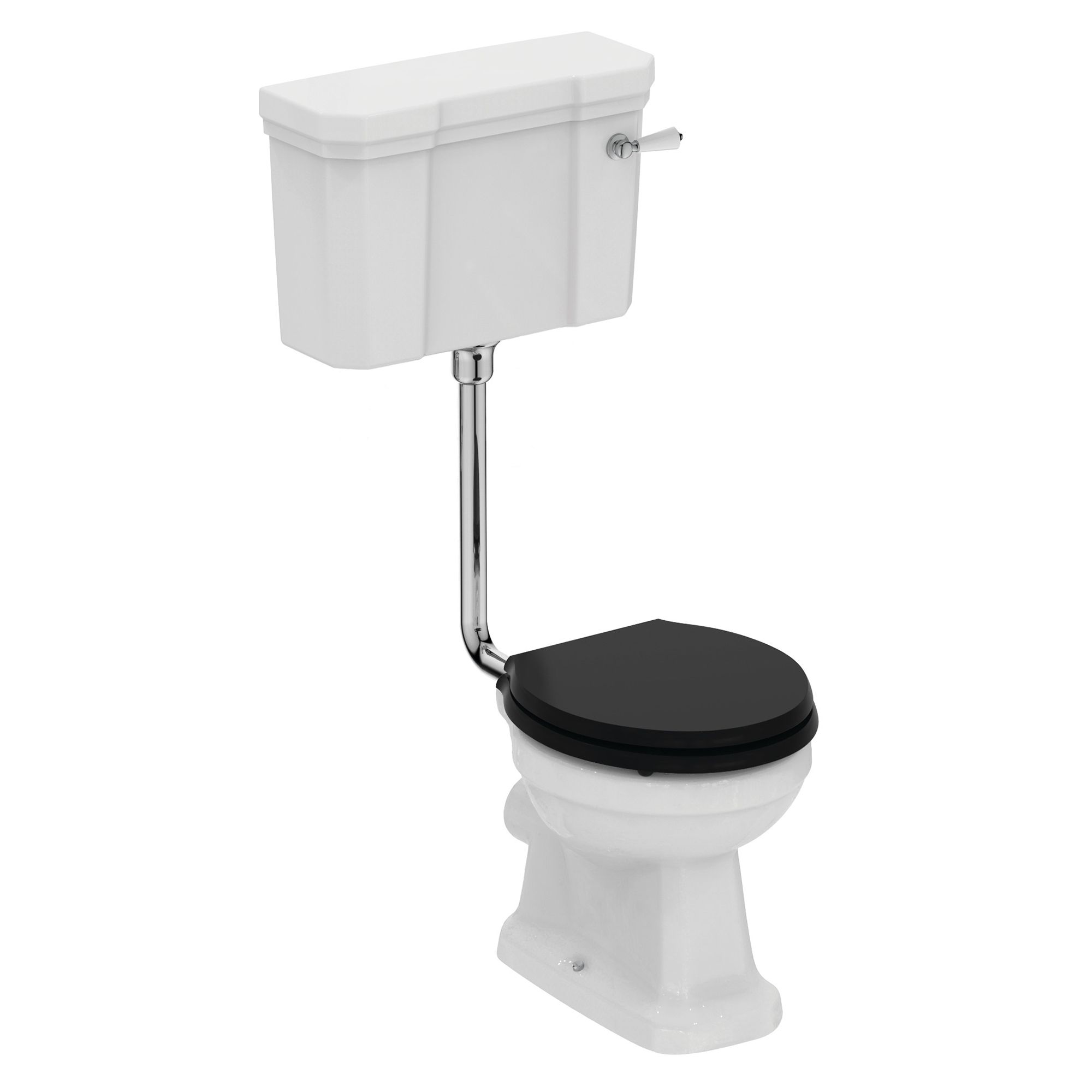 Ideal Standard Waverley Low Level White Boxed rim High-low Toilet & cistern with Black Standard close seat & Low level cistern