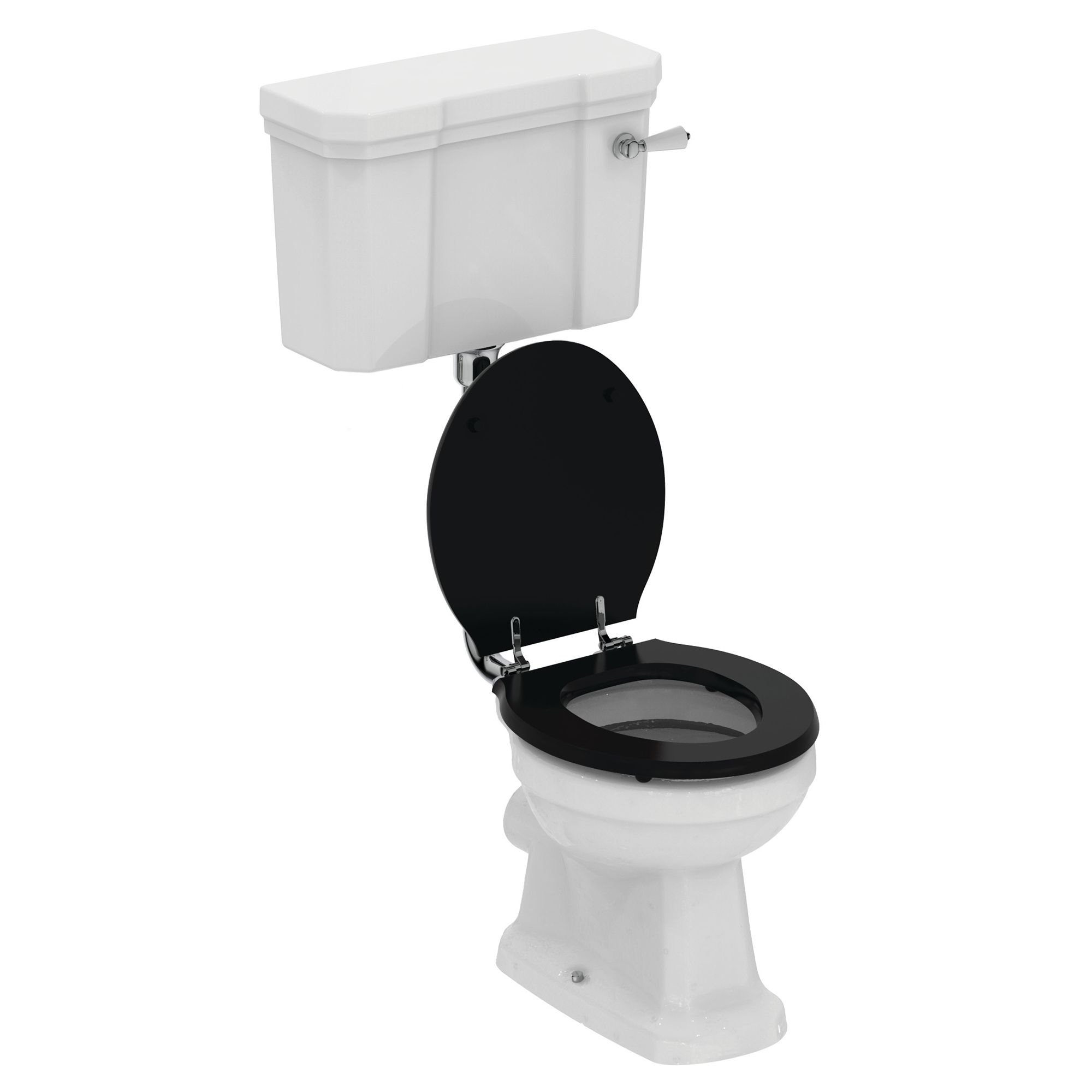 Ideal Standard Waverley Low Level White Boxed rim High-low Toilet & cistern with Black Standard close seat & Low level cistern