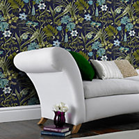 Ideco Home Flora & fauna Blue & green Foral Wallpaper