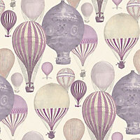 Ideco Home Laurent Pink & purple Hot air balloon Smooth Wallpaper
