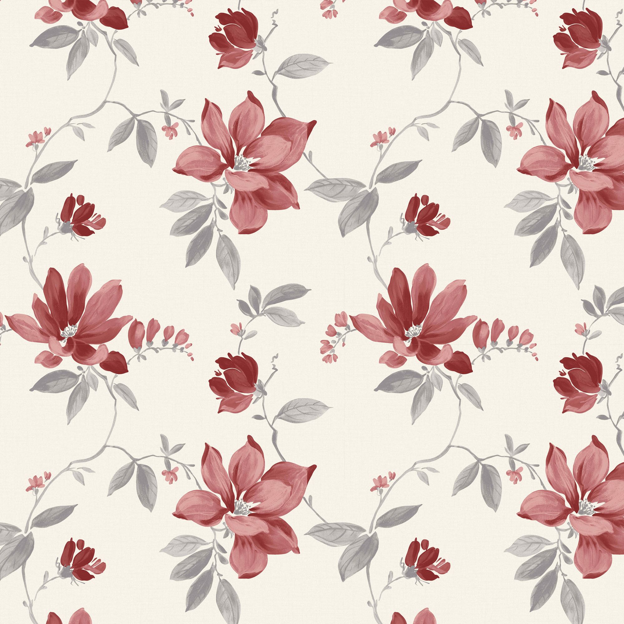 Ideco Home Magnolia Cream & red Floral Smooth Wallpaper Sample
