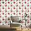 Ideco Home Magnolia Cream & red Floral Smooth Wallpaper Sample