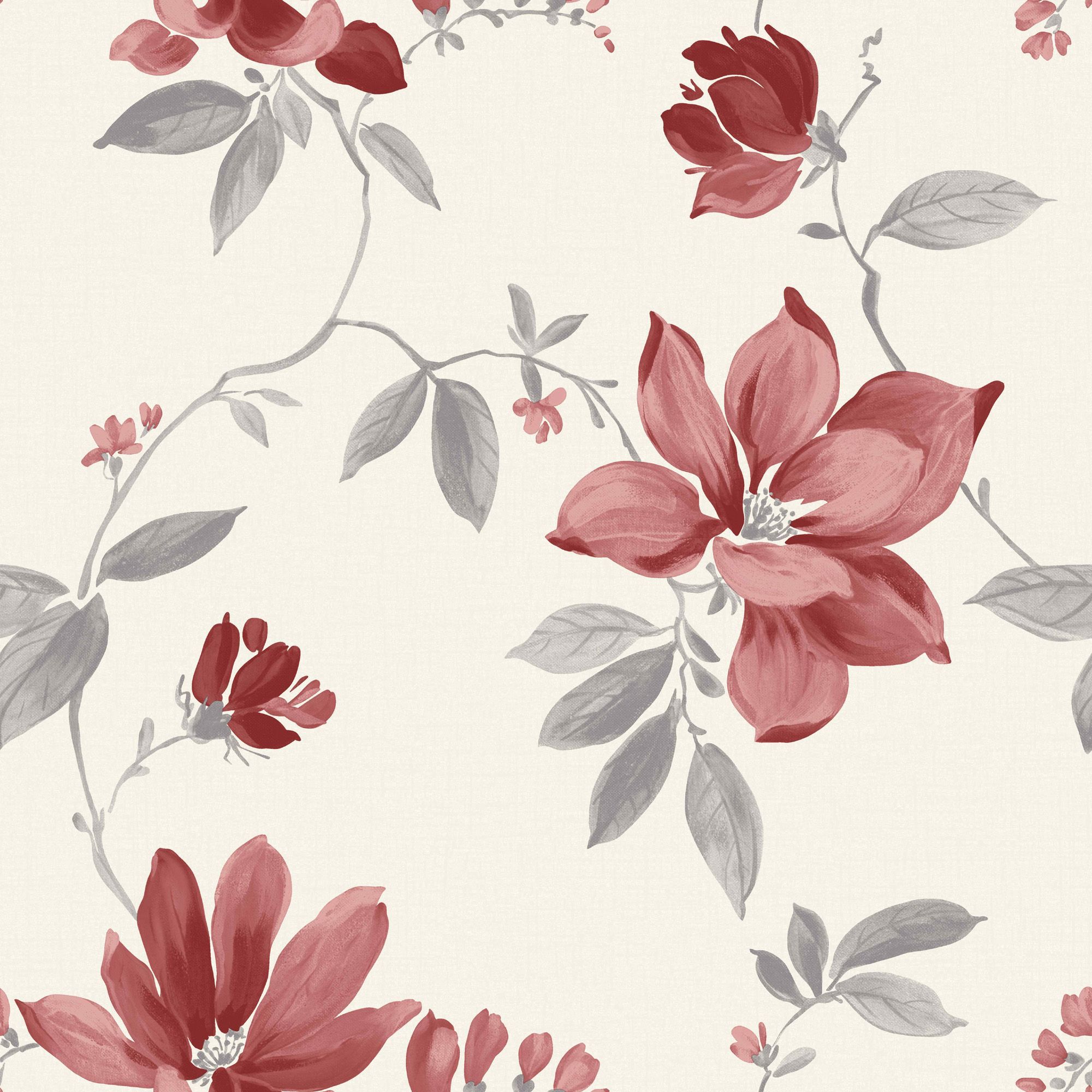 Ideco Home Magnolia Cream & red Floral Smooth Wallpaper Sample